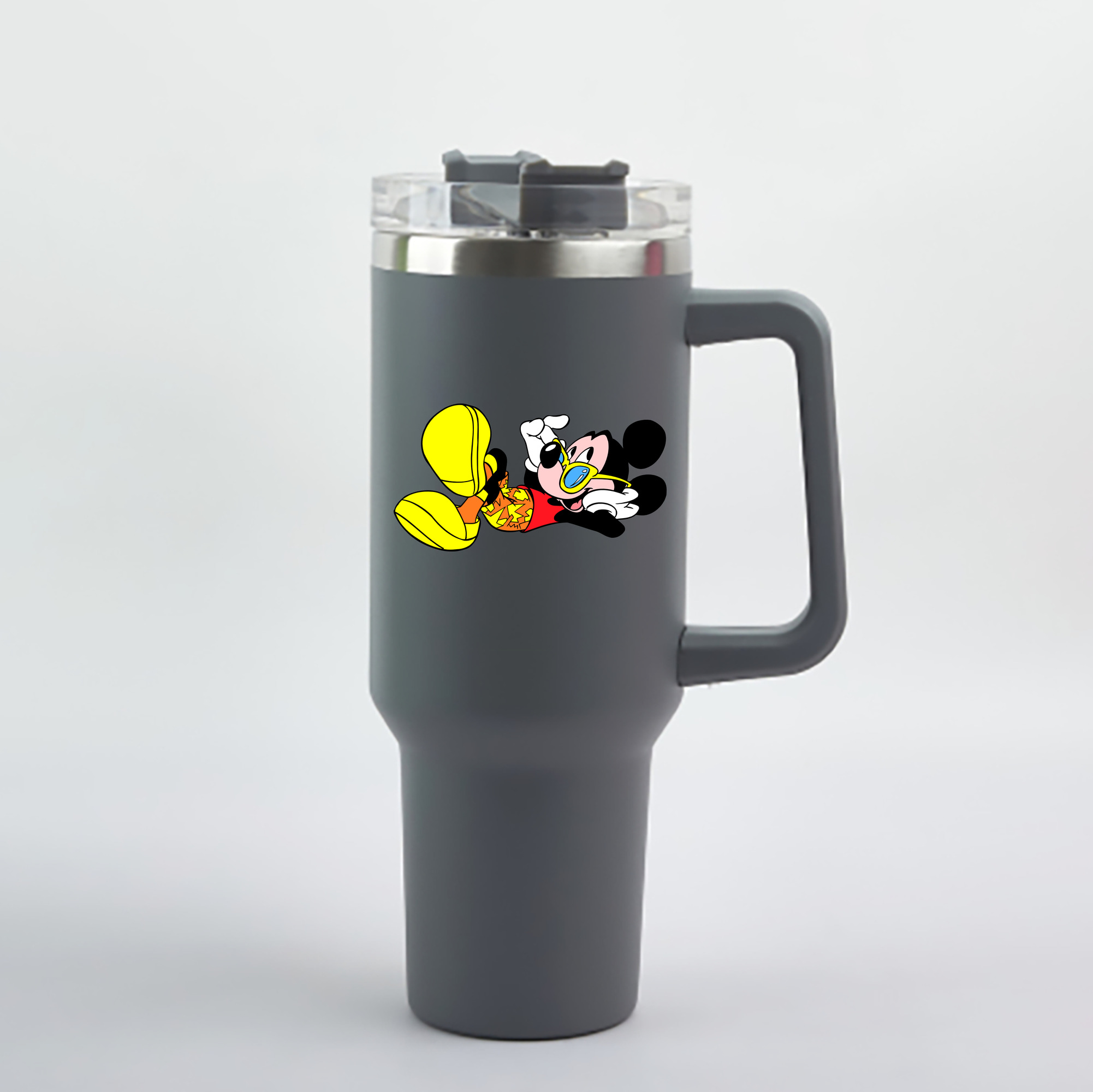 （画像用） ミッキーマウス Mickey Mouse 1200mL車用タンブラー - クリスタルステッカー（プラスチックストロー付き）