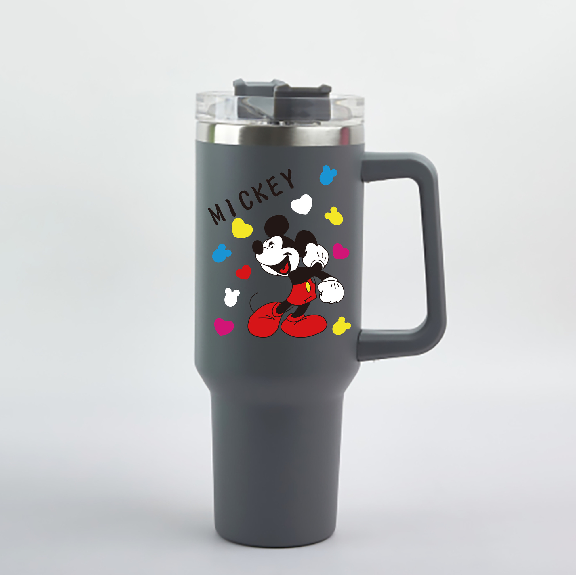 ミッキーマウス Mickey Mouse 1200mL車用タンブラー - クリスタルステッカー（プラスチックストロー付き）