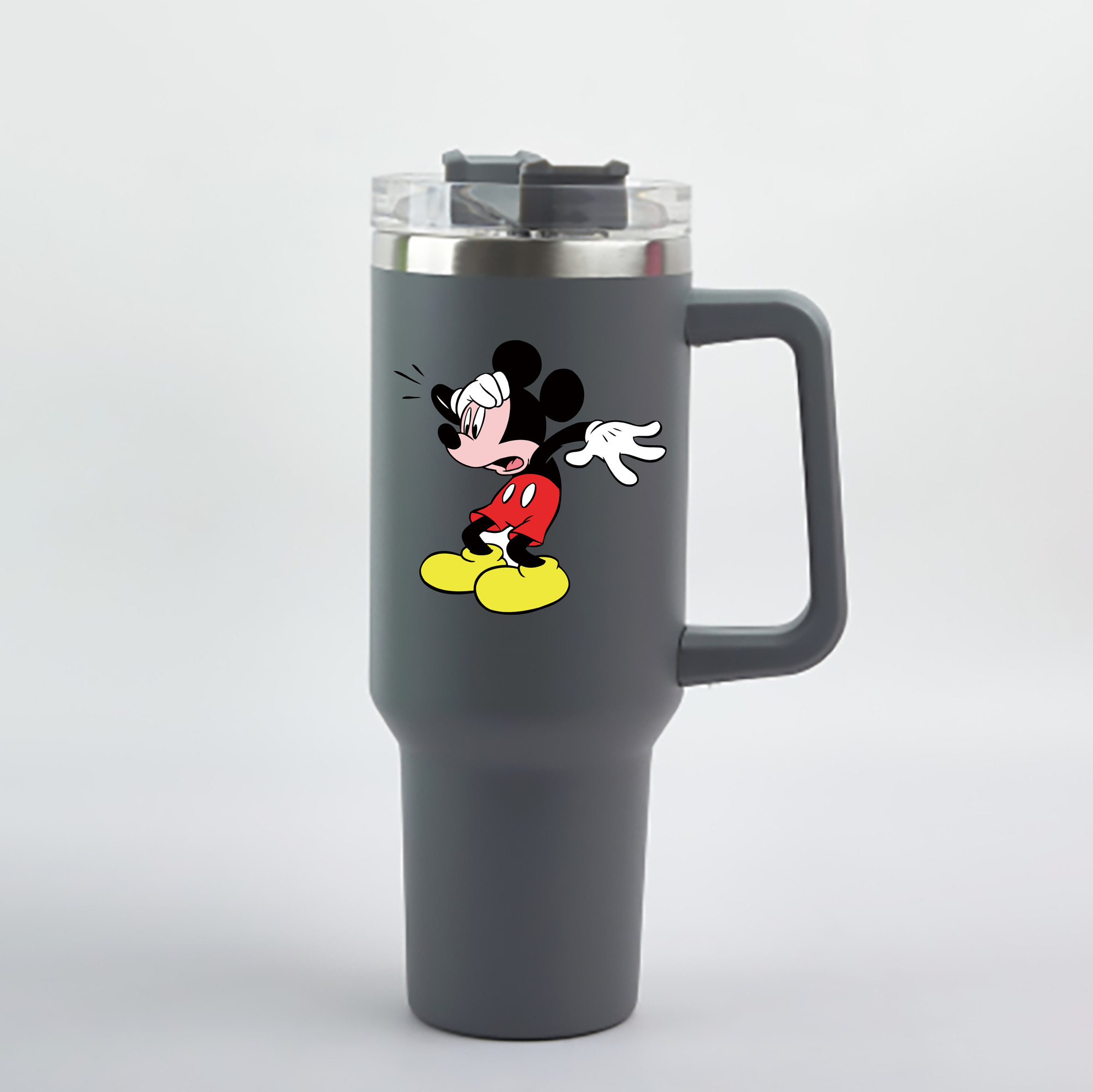 （画像用） ミッキーマウス Mickey Mouse 1200mL車用タンブラー - クリスタルステッカー（プラスチックストロー付き）