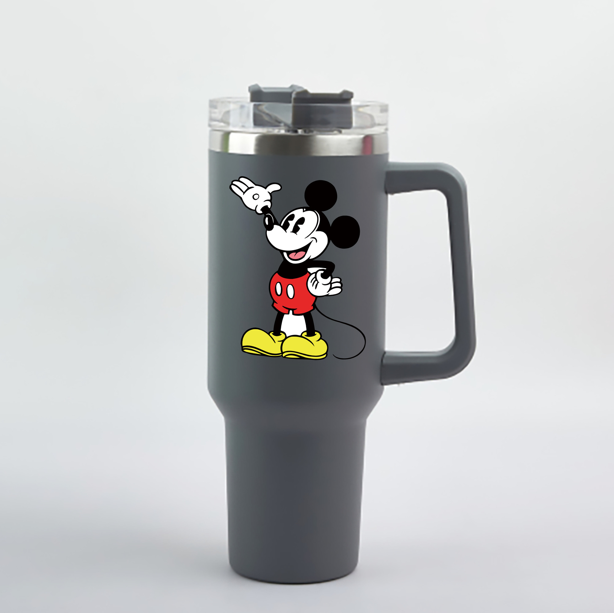 （画像用） ミッキーマウス Mickey Mouse 1200mL車用タンブラー - クリスタルステッカー（プラスチックストロー付き）