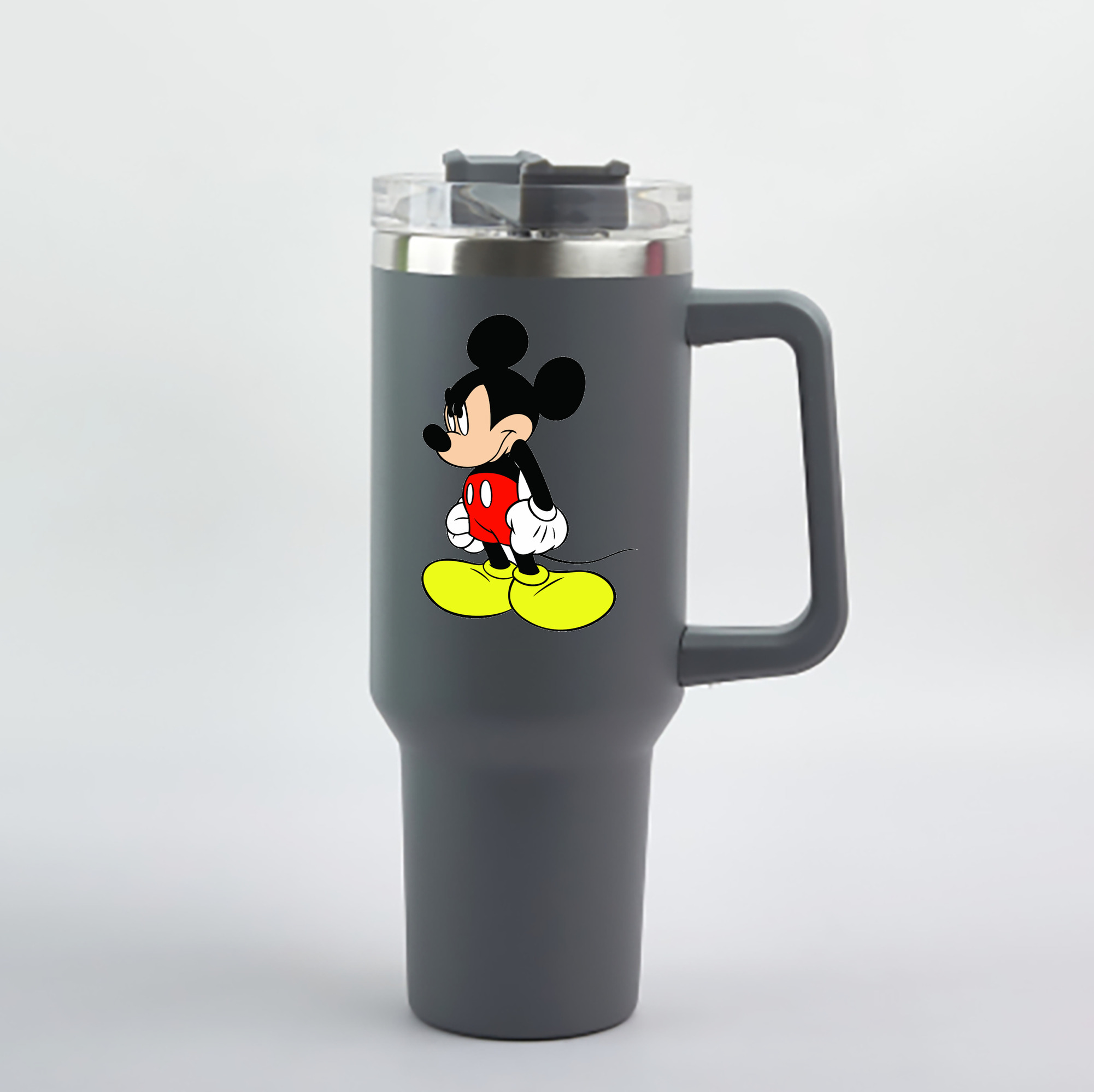 （画像用） ミッキーマウス Mickey Mouse 1200mL車用タンブラー - クリスタルステッカー（プラスチックストロー付き）