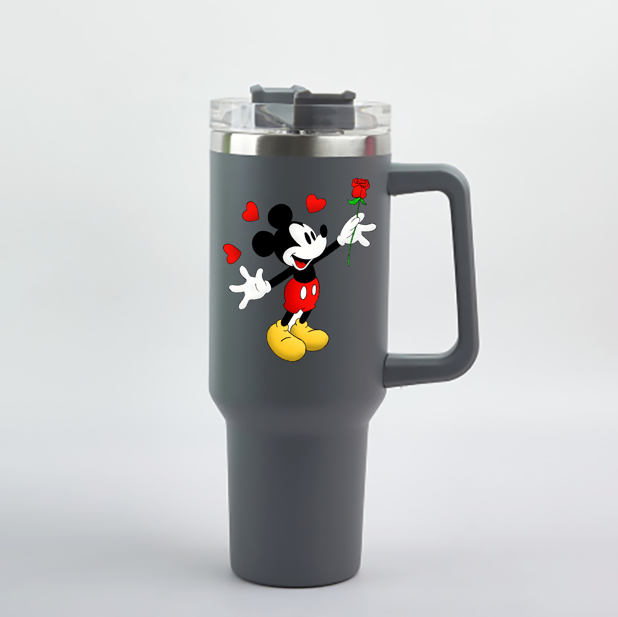 （画像用） ミッキーマウス Mickey Mouse 1200mL車用タンブラー - クリスタルステッカー（プラスチックストロー付き）