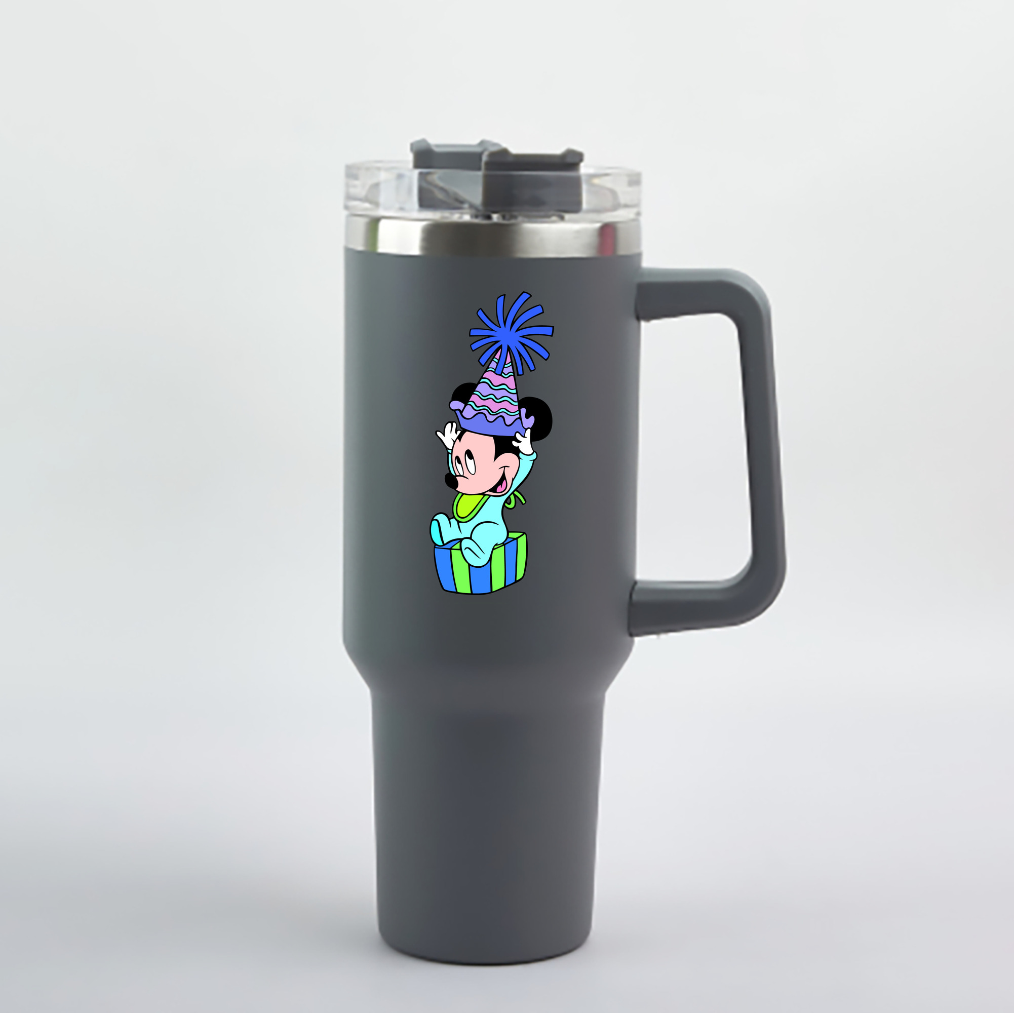 （画像用） ミッキーマウス Mickey Mouse 1200mL車用タンブラー - クリスタルステッカー（プラスチックストロー付き）