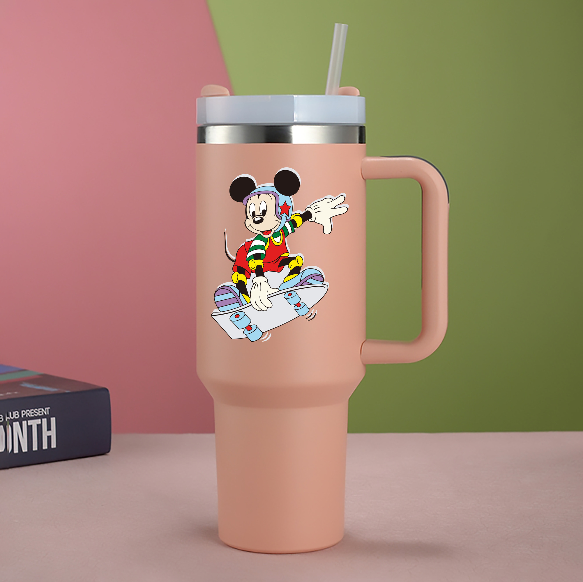 （画像用） ミッキーマウス Mickey Mouse 1200mL車用タンブラー - クリスタルステッカー（プラスチックストロー付き）