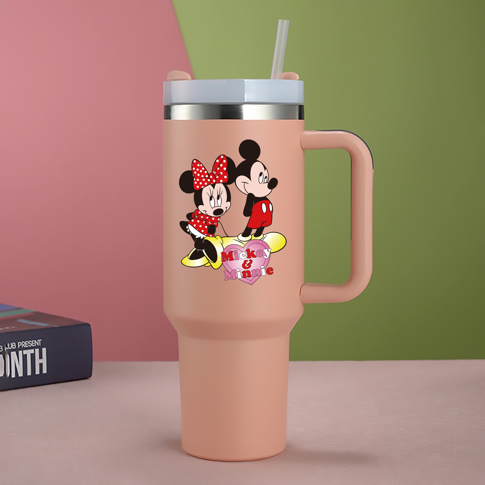 ミッキーマウス Mickey Mouse 1200mL車用タンブラー - クリスタルステッカー（プラスチックストロー付き）