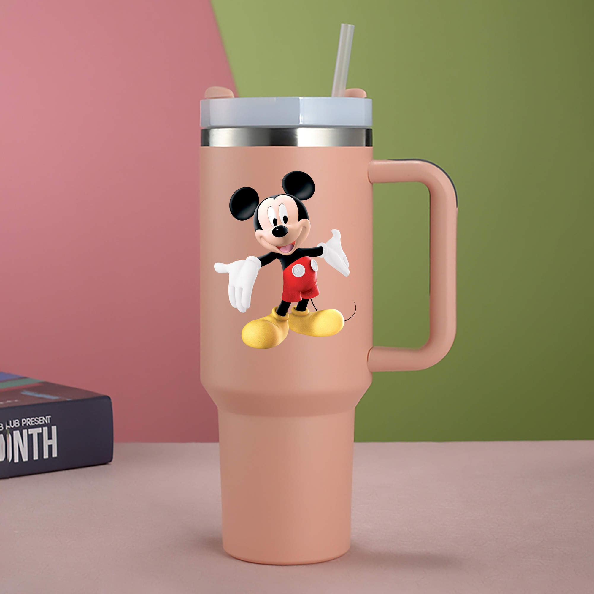 （画像用） ミッキーマウス Mickey Mouse 1200mL車用タンブラー - クリスタルステッカー（プラスチックストロー付き）