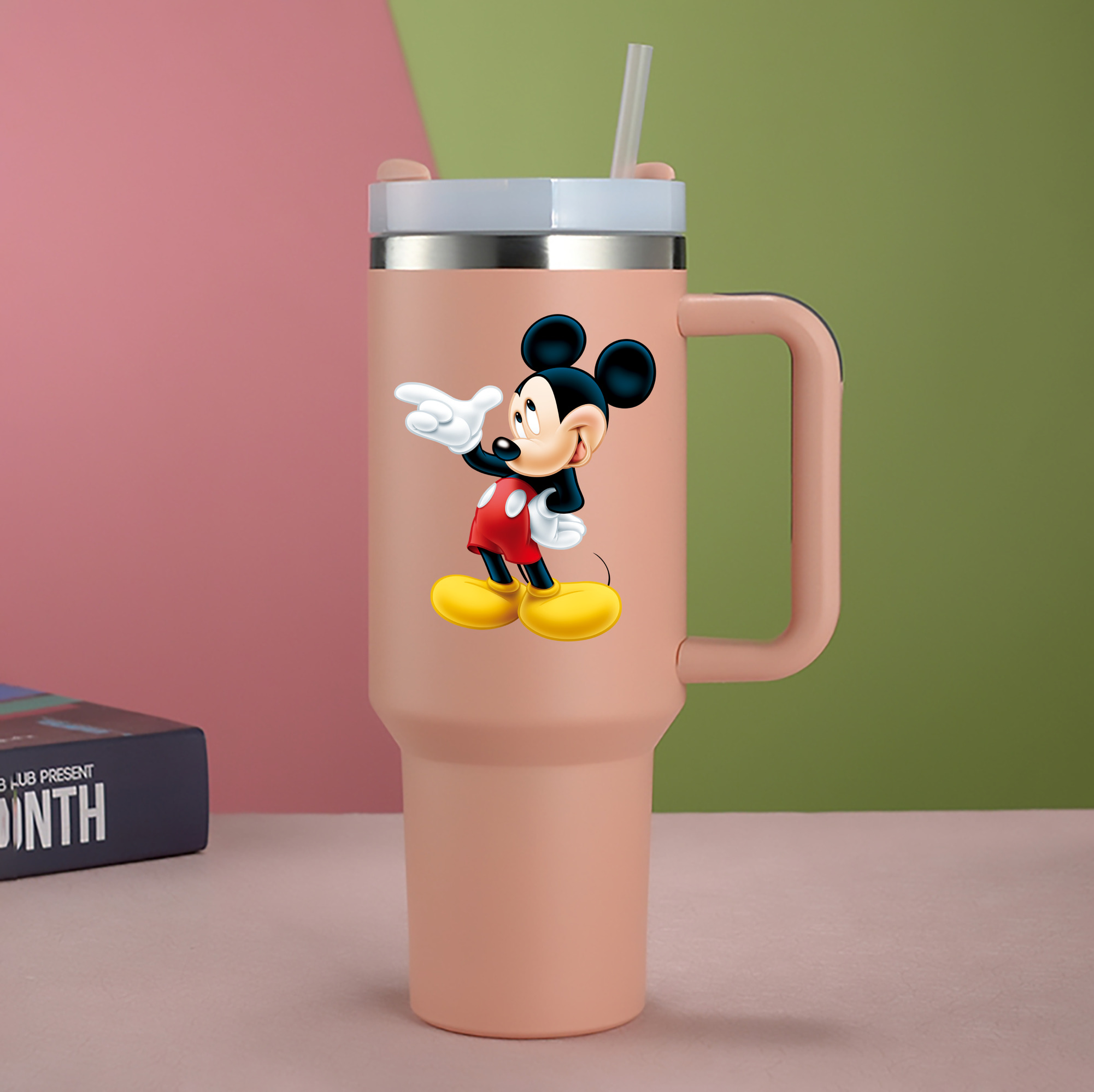 （画像用） ミッキーマウス Mickey Mouse 1200mL車用タンブラー - クリスタルステッカー（プラスチックストロー付き）
