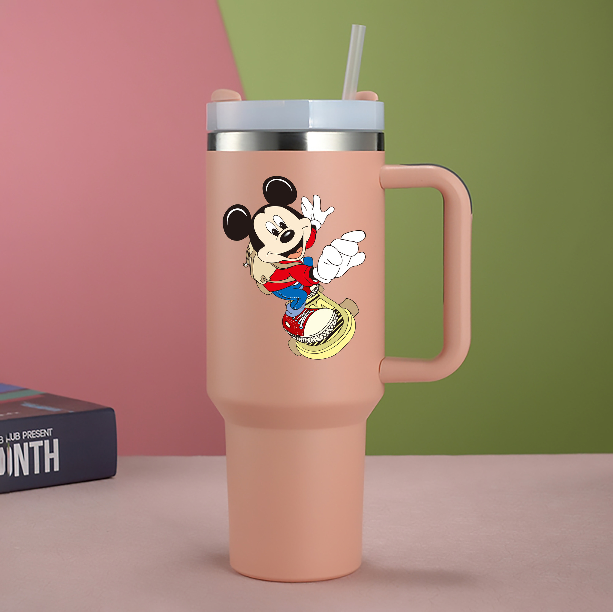 （画像用） ミッキーマウス Mickey Mouse 1200mL車用タンブラー - クリスタルステッカー（プラスチックストロー付き）