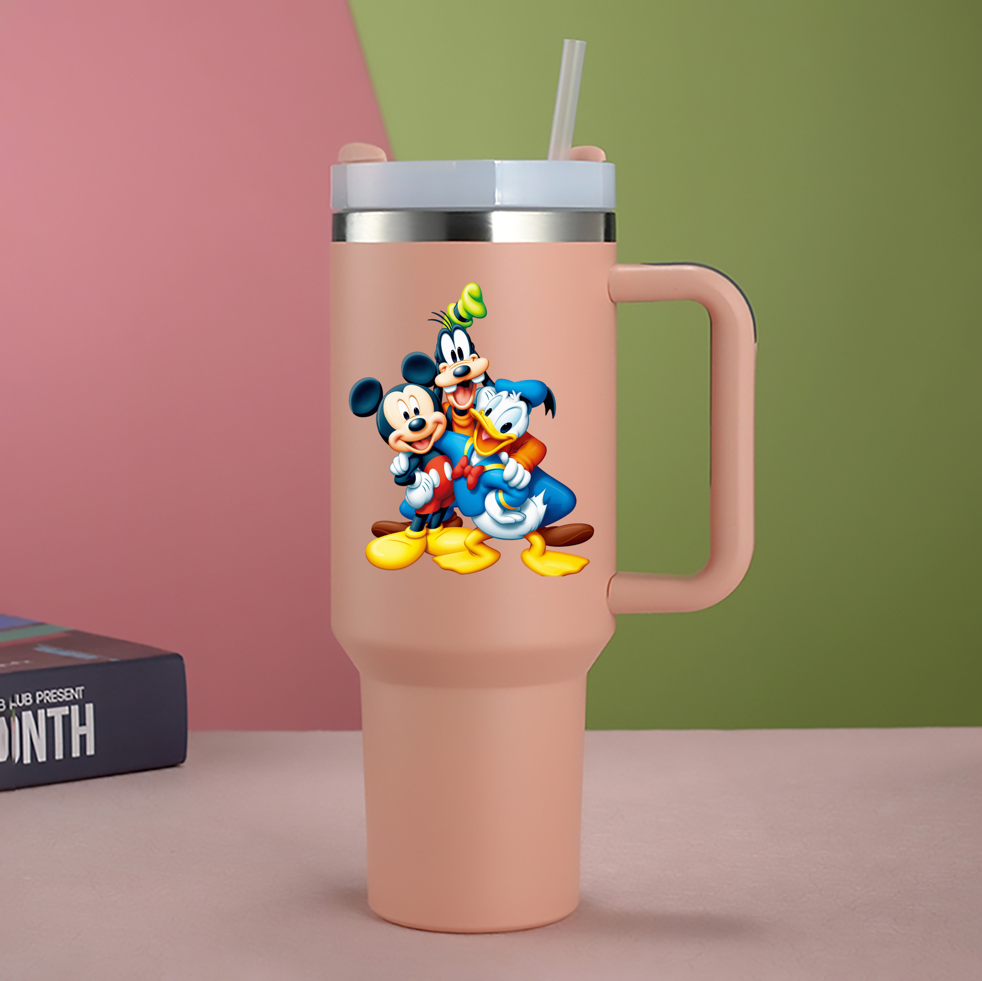 ミッキーマウス Mickey Mouse 1200mL車用タンブラー - クリスタルステッカー（プラスチックストロー付き）