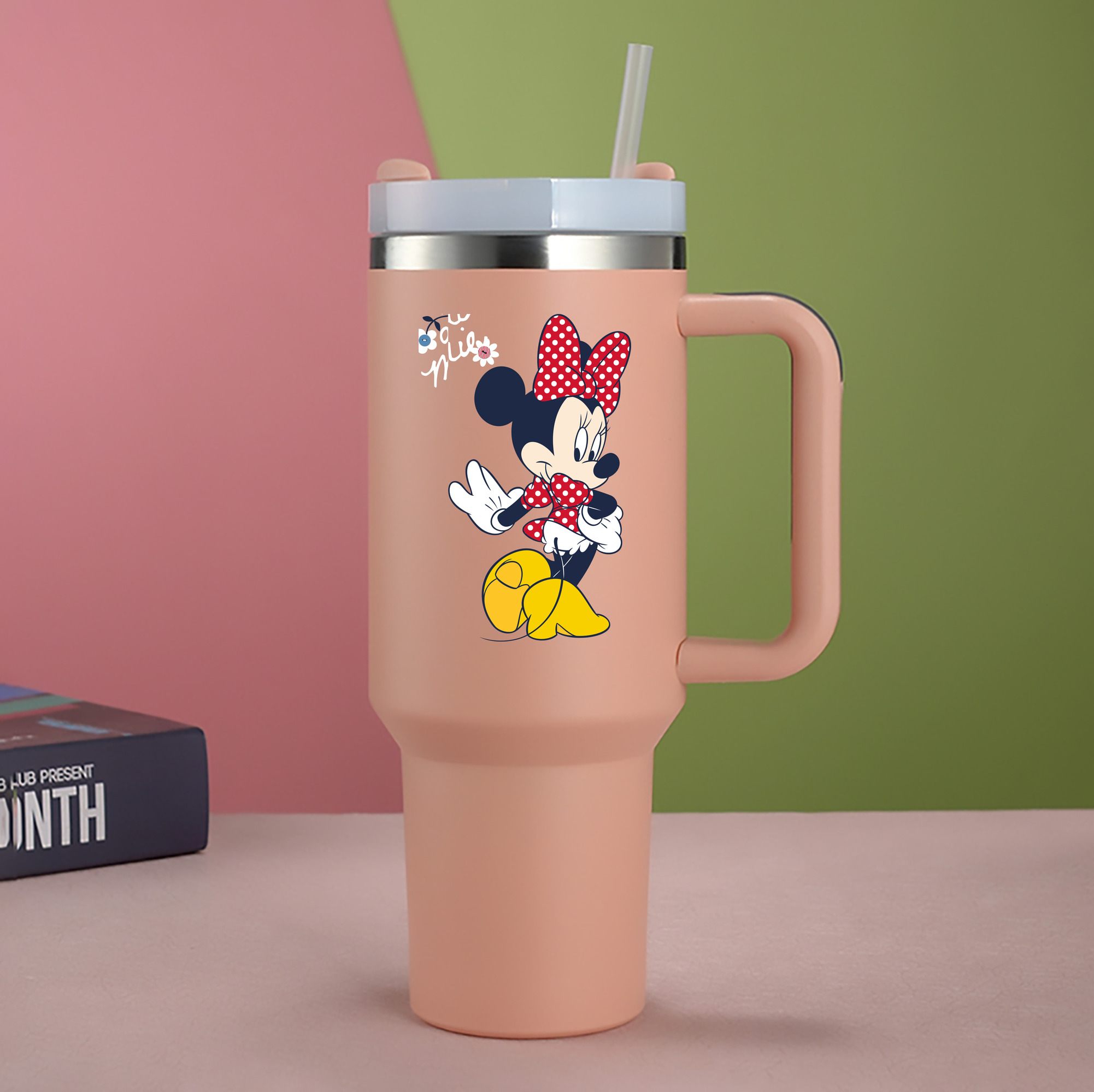 （画像用） ミッキーマウス Mickey Mouse 1200mL車用タンブラー - クリスタルステッカー（プラスチックストロー付き）