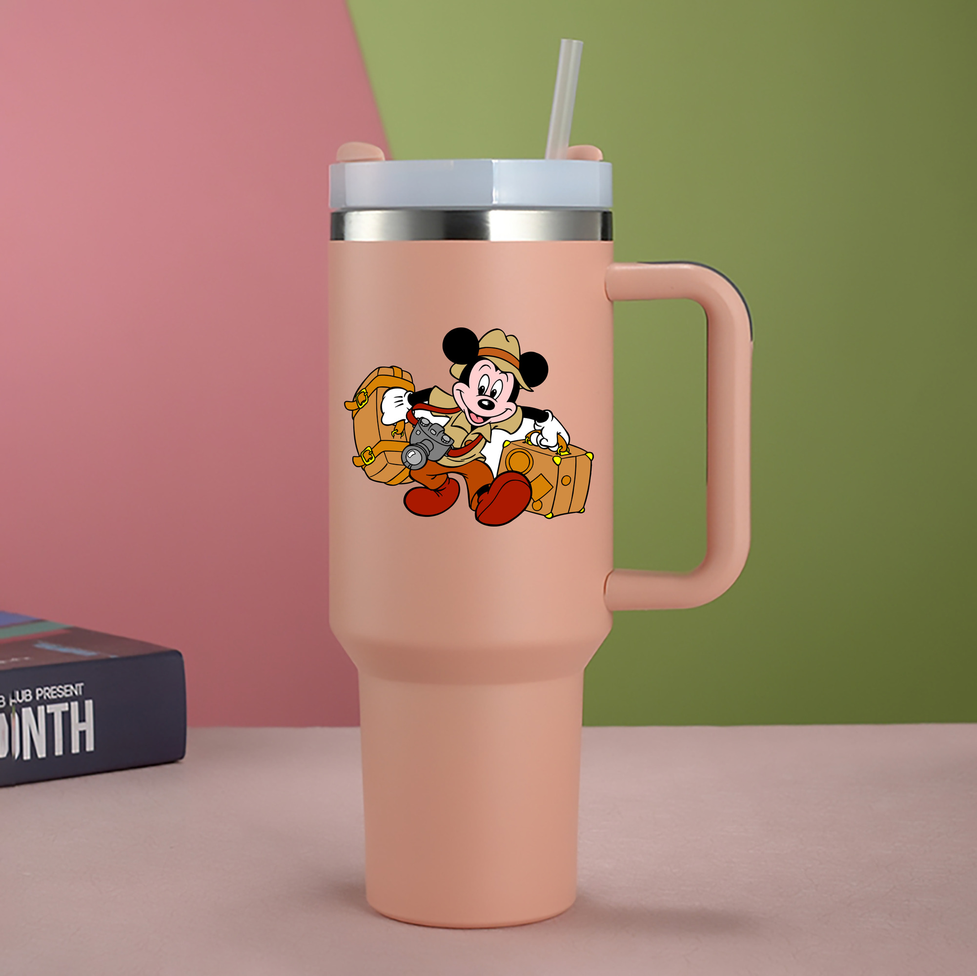 （画像用） ミッキーマウス Mickey Mouse 1200mL車用タンブラー - クリスタルステッカー（プラスチックストロー付き）