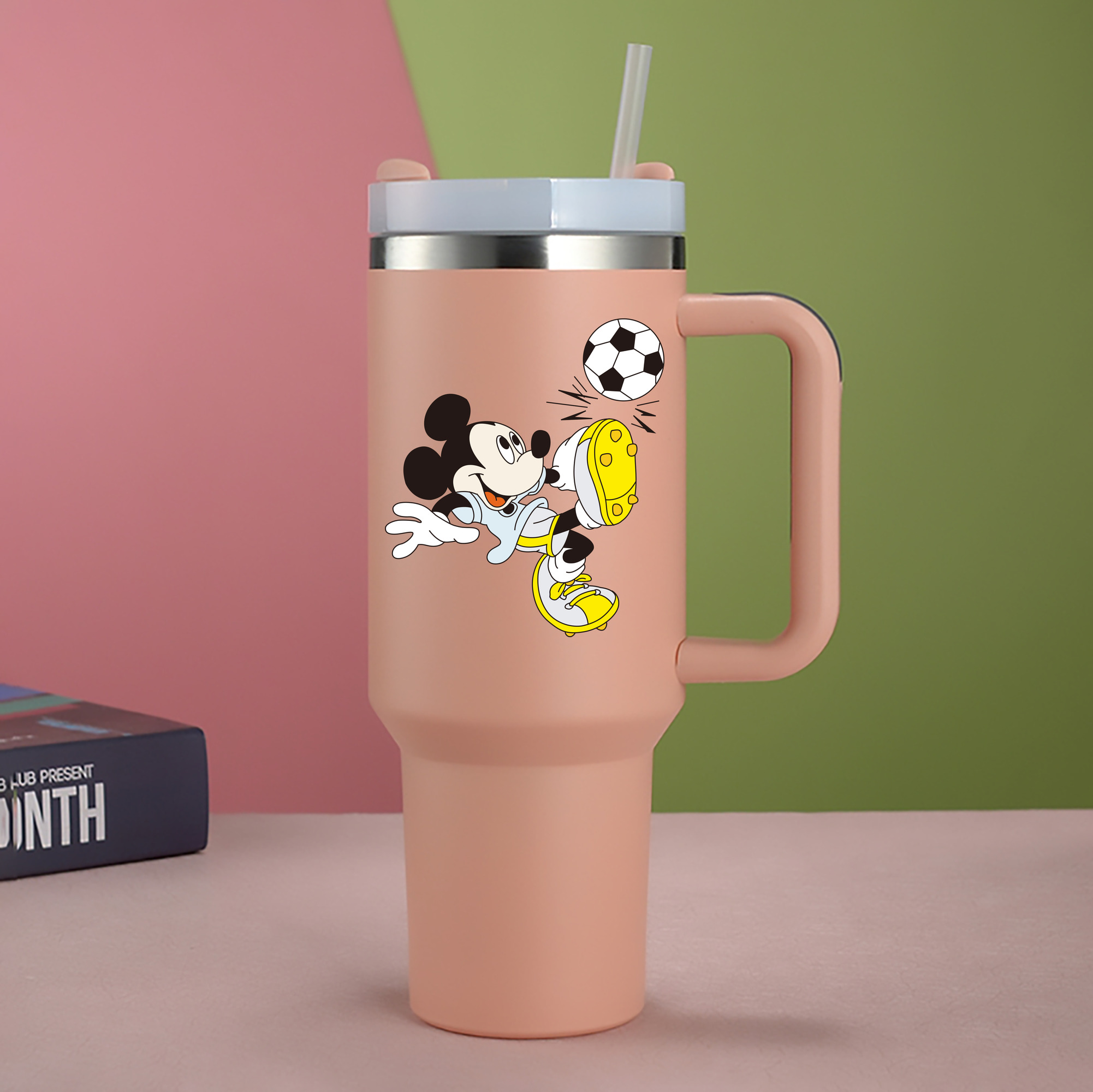 （画像用） ミッキーマウス Mickey Mouse 1200mL車用タンブラー - クリスタルステッカー（プラスチックストロー付き）