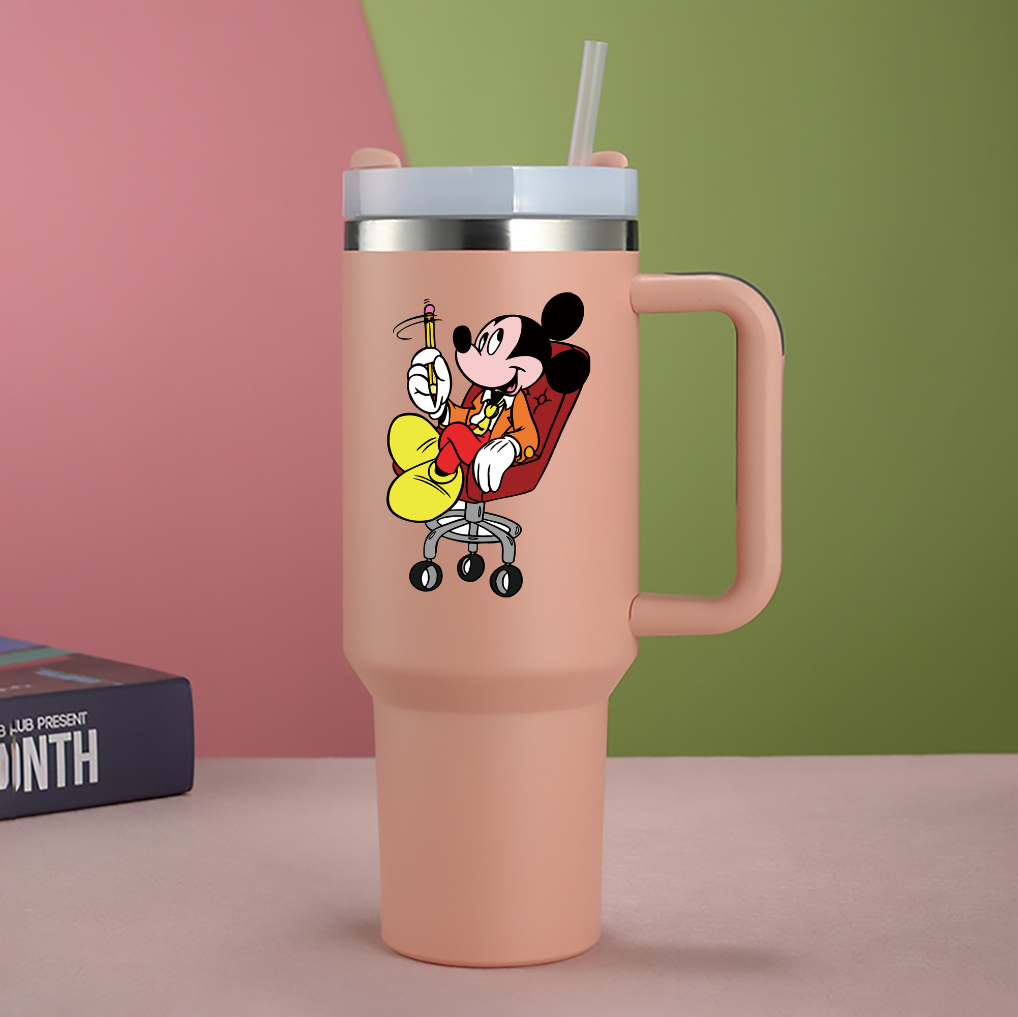 （画像用） ミッキーマウス Mickey Mouse 1200mL車用タンブラー - クリスタルステッカー（プラスチックストロー付き）