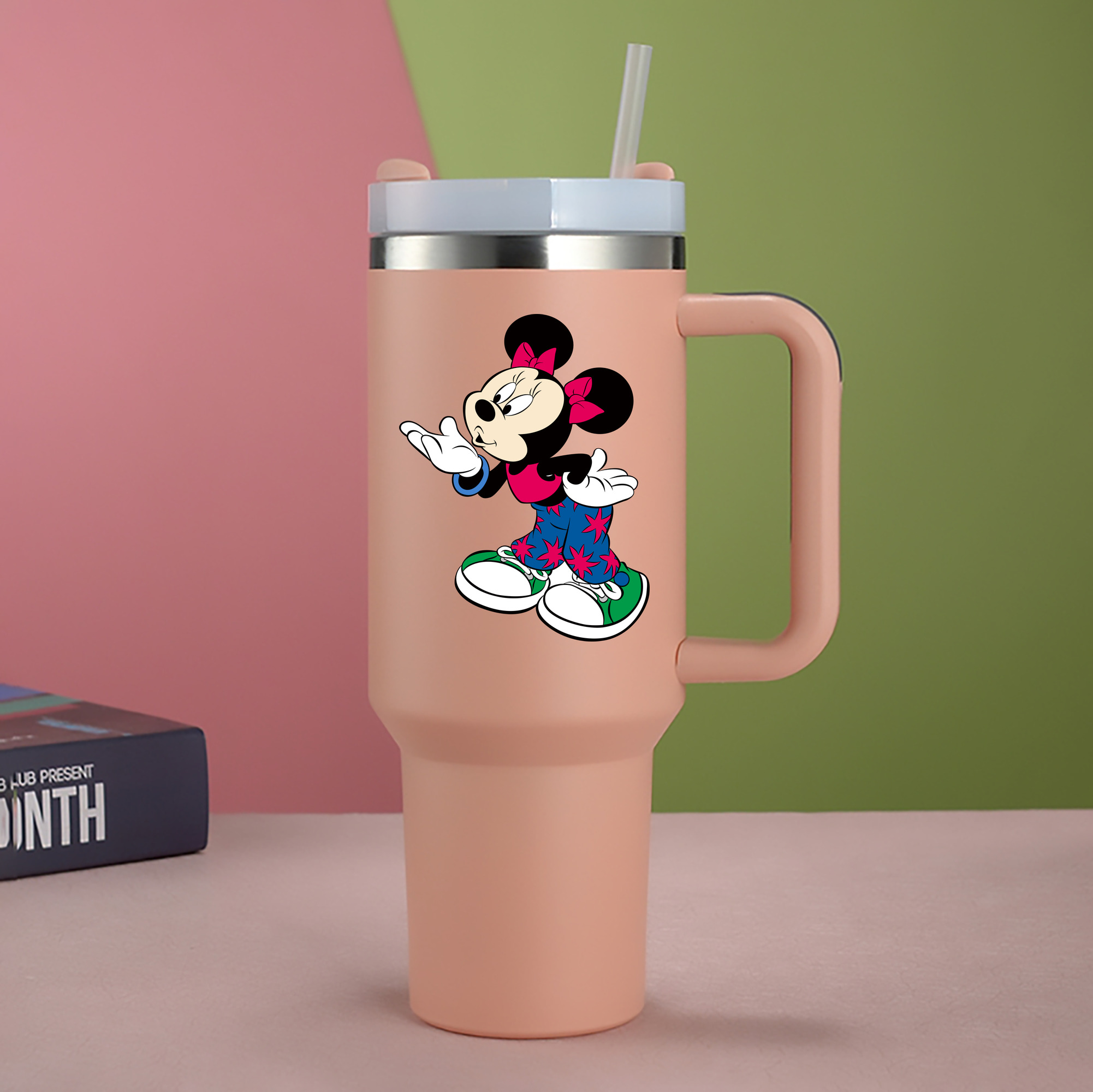 （画像用） ミッキーマウス Mickey Mouse 1200mL車用タンブラー - クリスタルステッカー（プラスチックストロー付き）