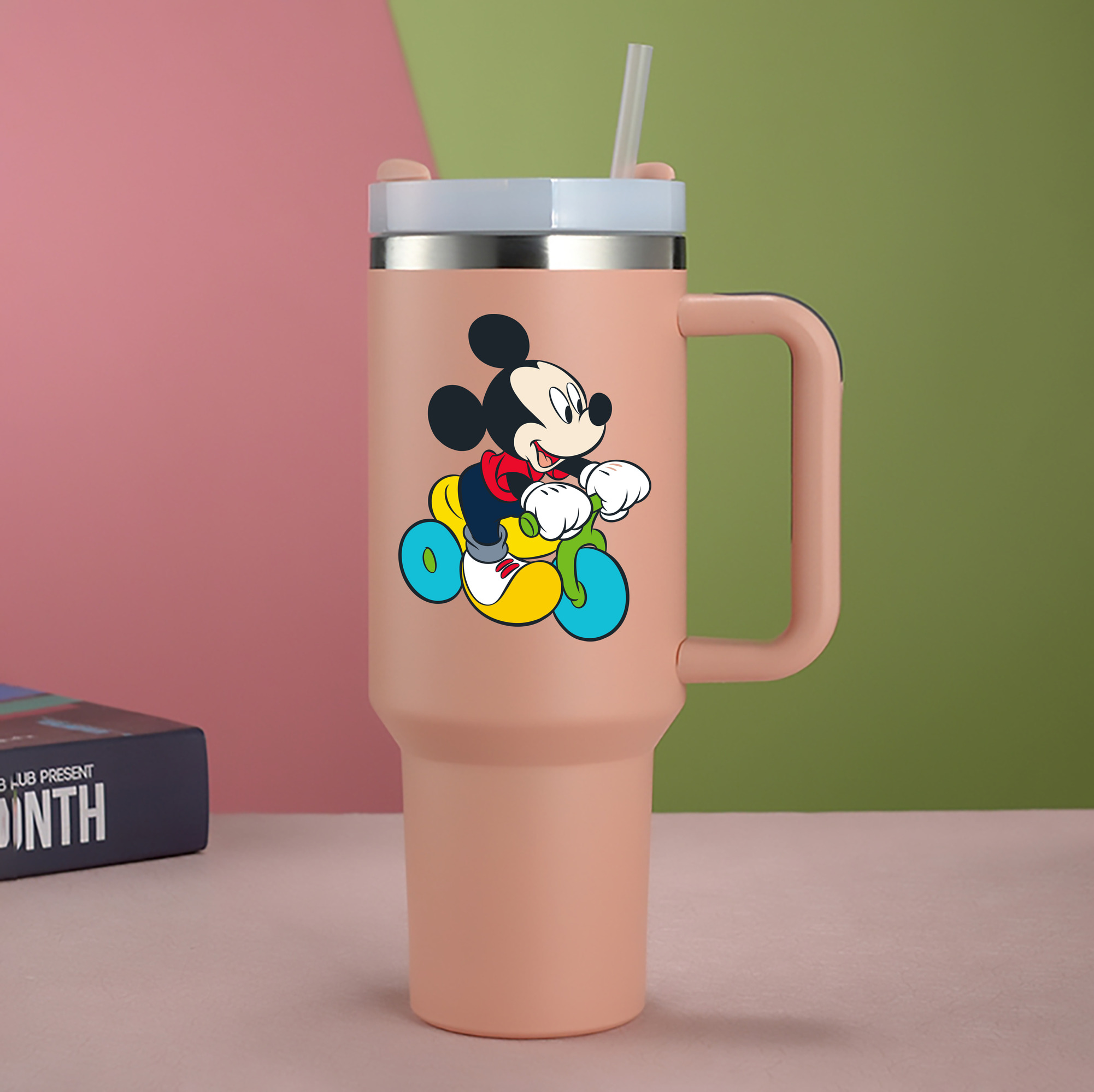 （画像用） ミッキーマウス Mickey Mouse 1200mL車用タンブラー - クリスタルステッカー（プラスチックストロー付き）