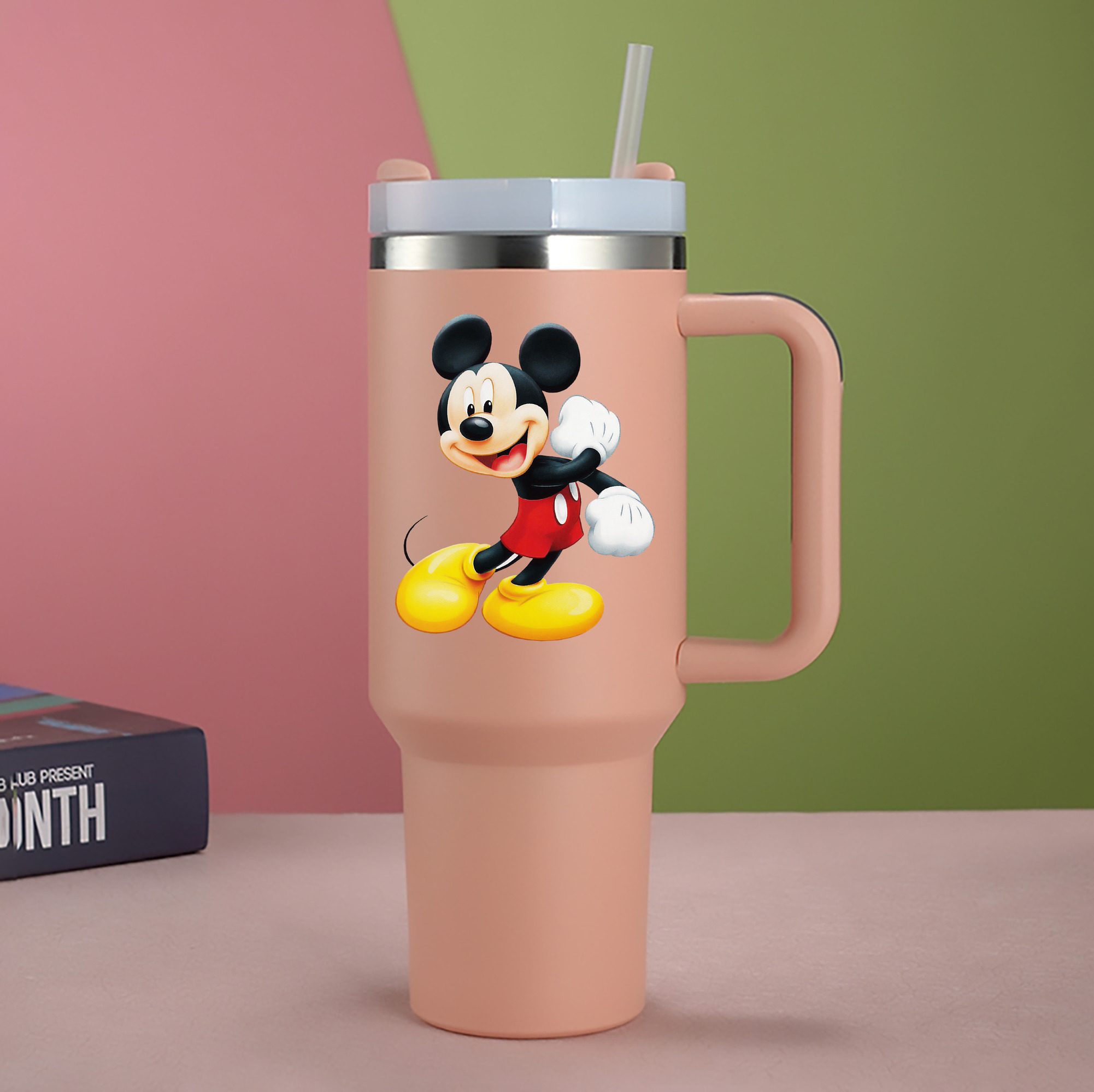 （画像用） ミッキーマウス Mickey Mouse 1200mL車用タンブラー - クリスタルステッカー（プラスチックストロー付き）