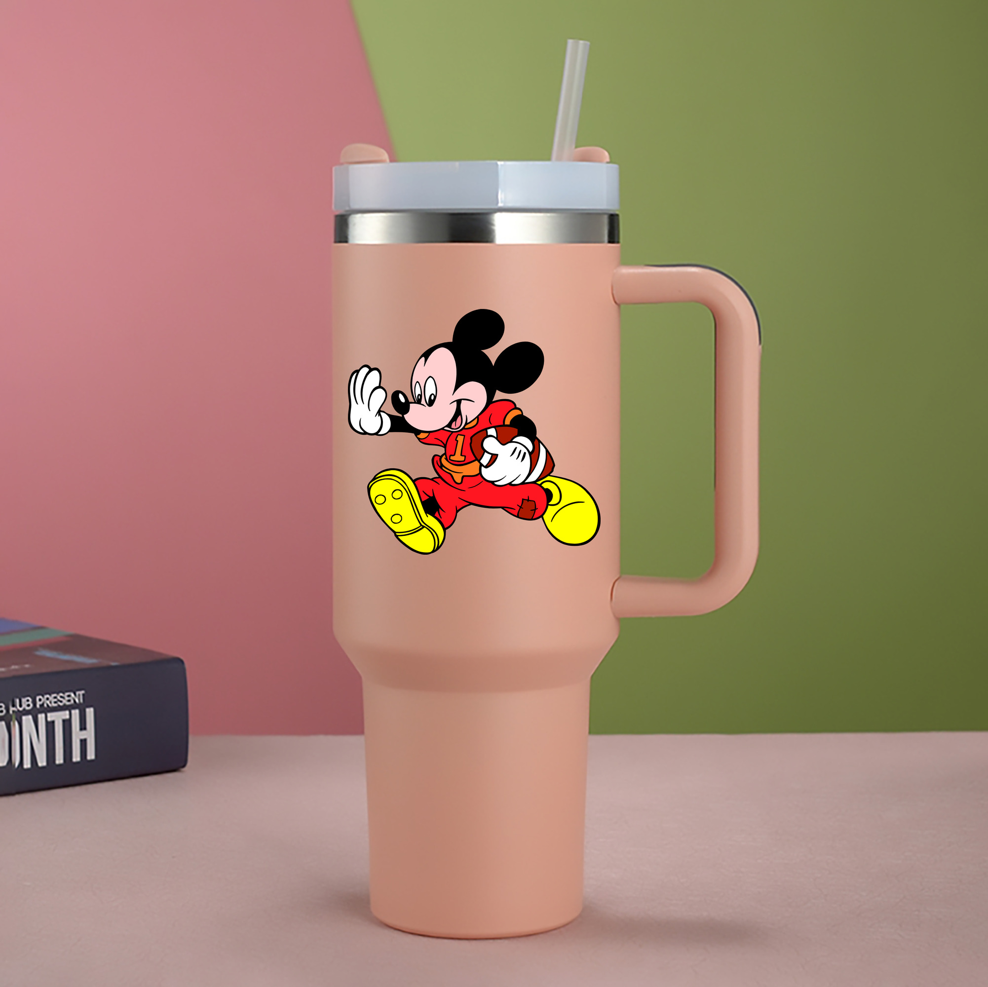 （画像用） ミッキーマウス Mickey Mouse 1200mL車用タンブラー - クリスタルステッカー（プラスチックストロー付き）