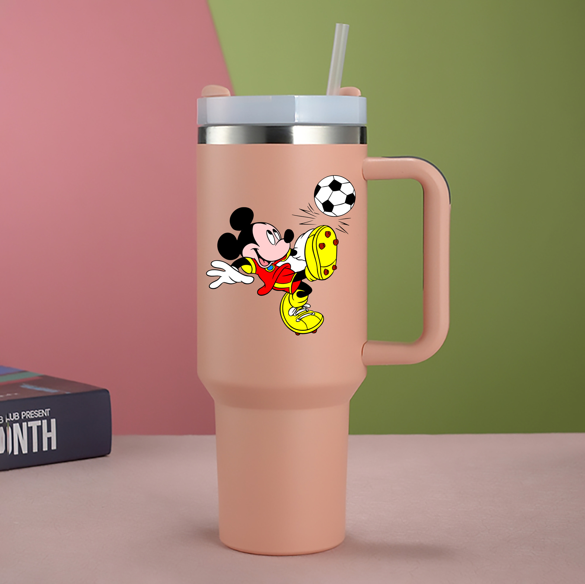 （画像用） ミッキーマウス Mickey Mouse 1200mL車用タンブラー - クリスタルステッカー（プラスチックストロー付き）
