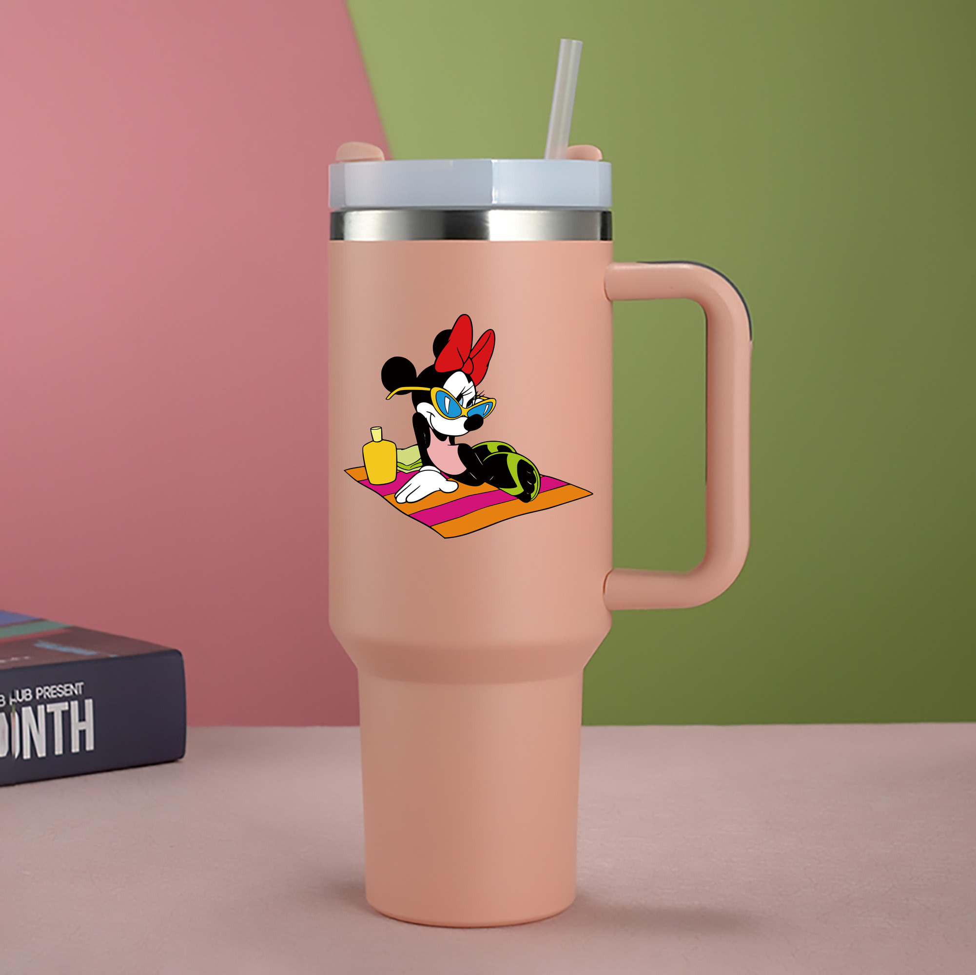 （画像用） ミッキーマウス Mickey Mouse 1200mL車用タンブラー - クリスタルステッカー（プラスチックストロー付き）