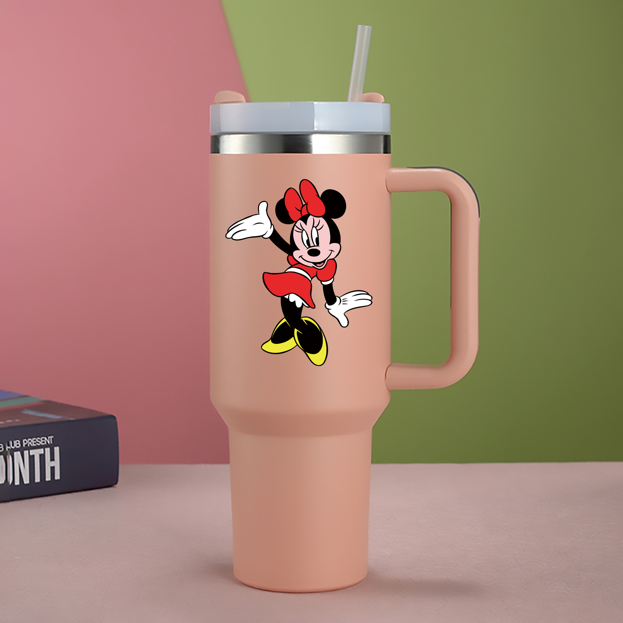 （画像用） ミッキーマウス Mickey Mouse 1200mL車用タンブラー - クリスタルステッカー（プラスチックストロー付き）