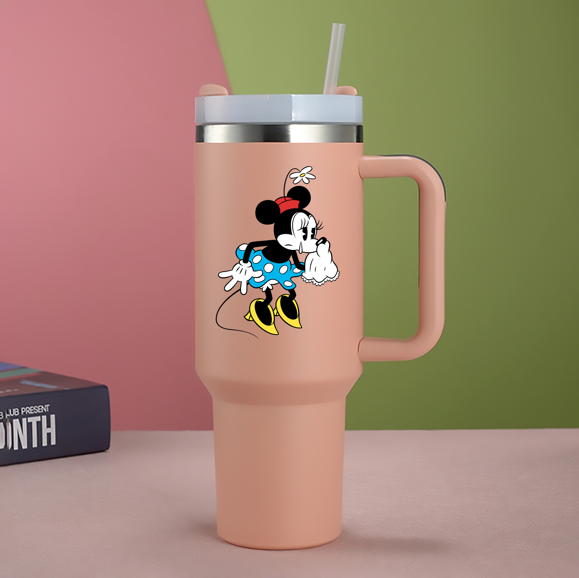 ミッキーマウス Mickey Mouse 1200mL車用タンブラー - クリスタルステッカー（プラスチックストロー付き）