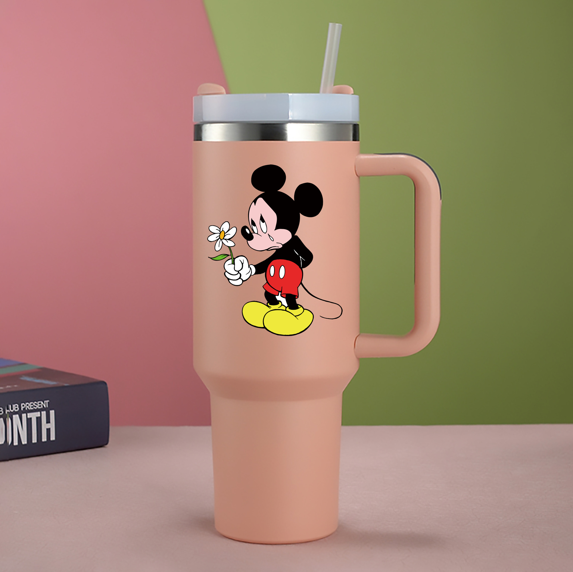 （画像用） ミッキーマウス Mickey Mouse 1200mL車用タンブラー - クリスタルステッカー（プラスチックストロー付き）