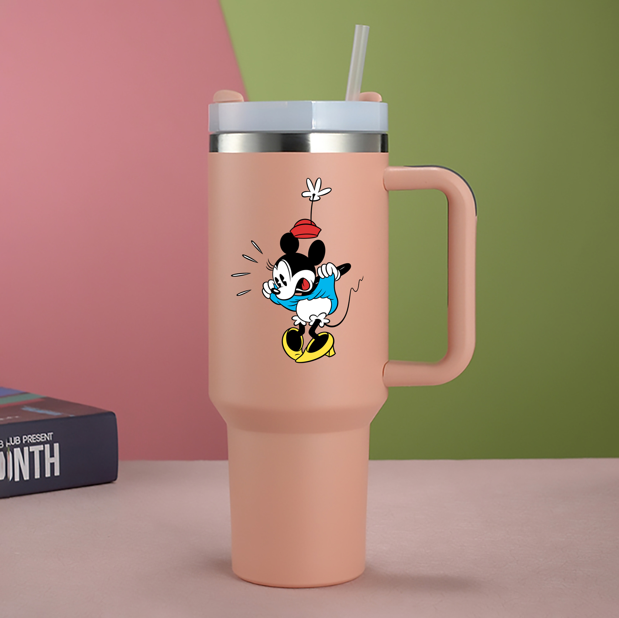 ミッキーマウス Mickey Mouse 1200mL車用タンブラー - クリスタルステッカー（プラスチックストロー付き）