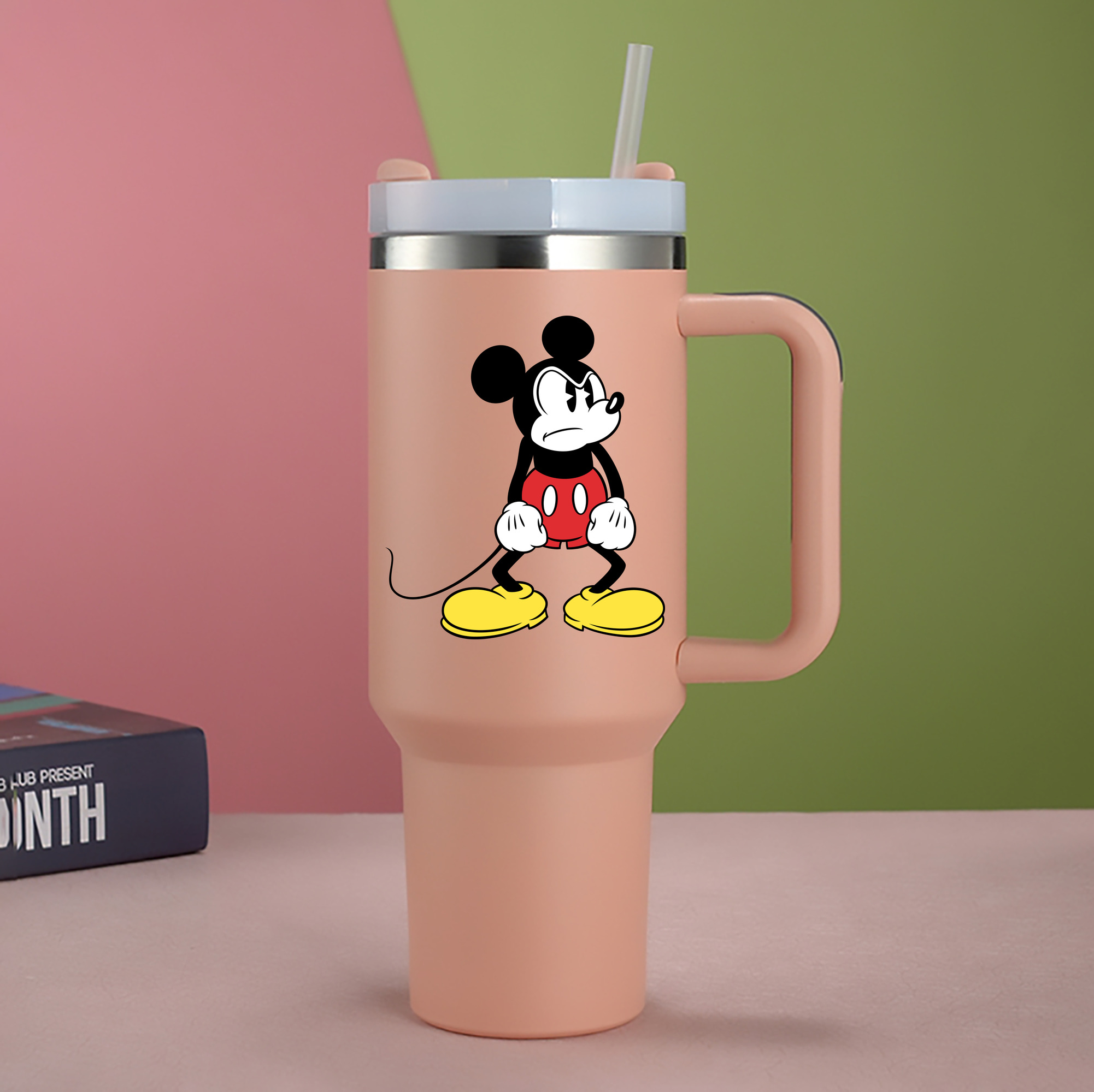 （画像用） ミッキーマウス Mickey Mouse 1200mL車用タンブラー - クリスタルステッカー（プラスチックストロー付き）