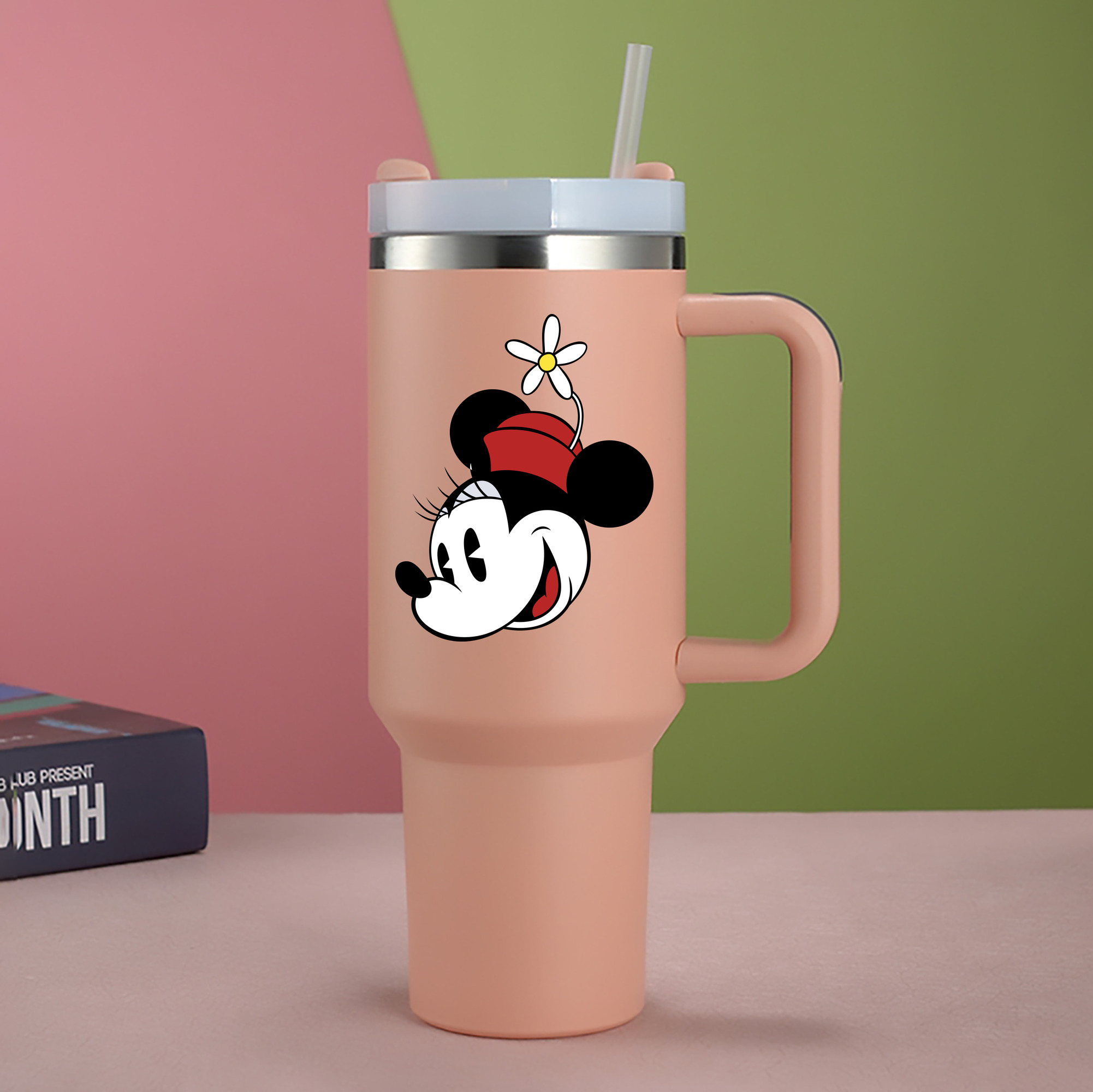 （画像用） ミッキーマウス Mickey Mouse 1200mL車用タンブラー - クリスタルステッカー（プラスチックストロー付き）