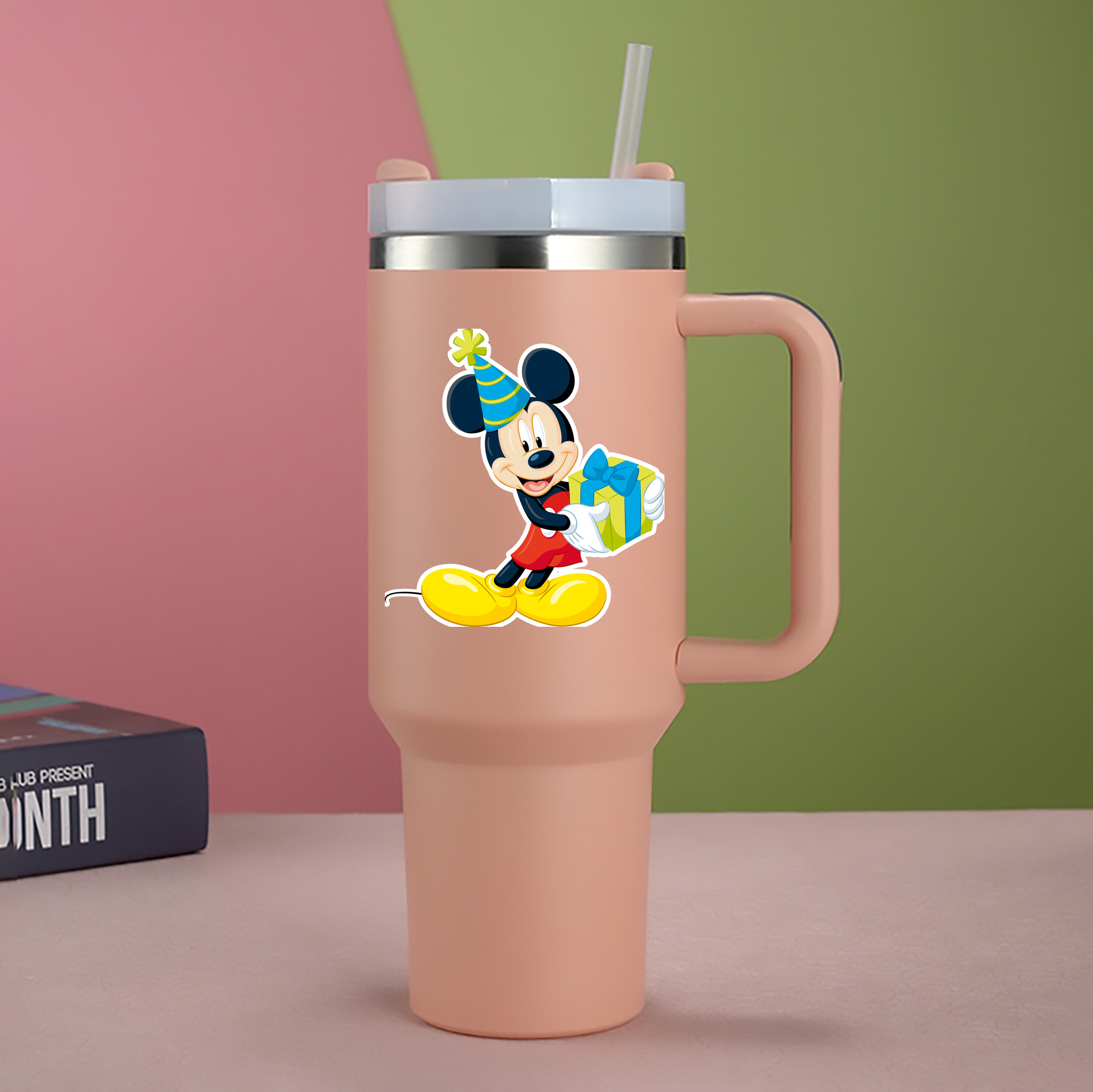 （画像用） ミッキーマウス Mickey Mouse 1200mL車用タンブラー - クリスタルステッカー（プラスチックストロー付き）