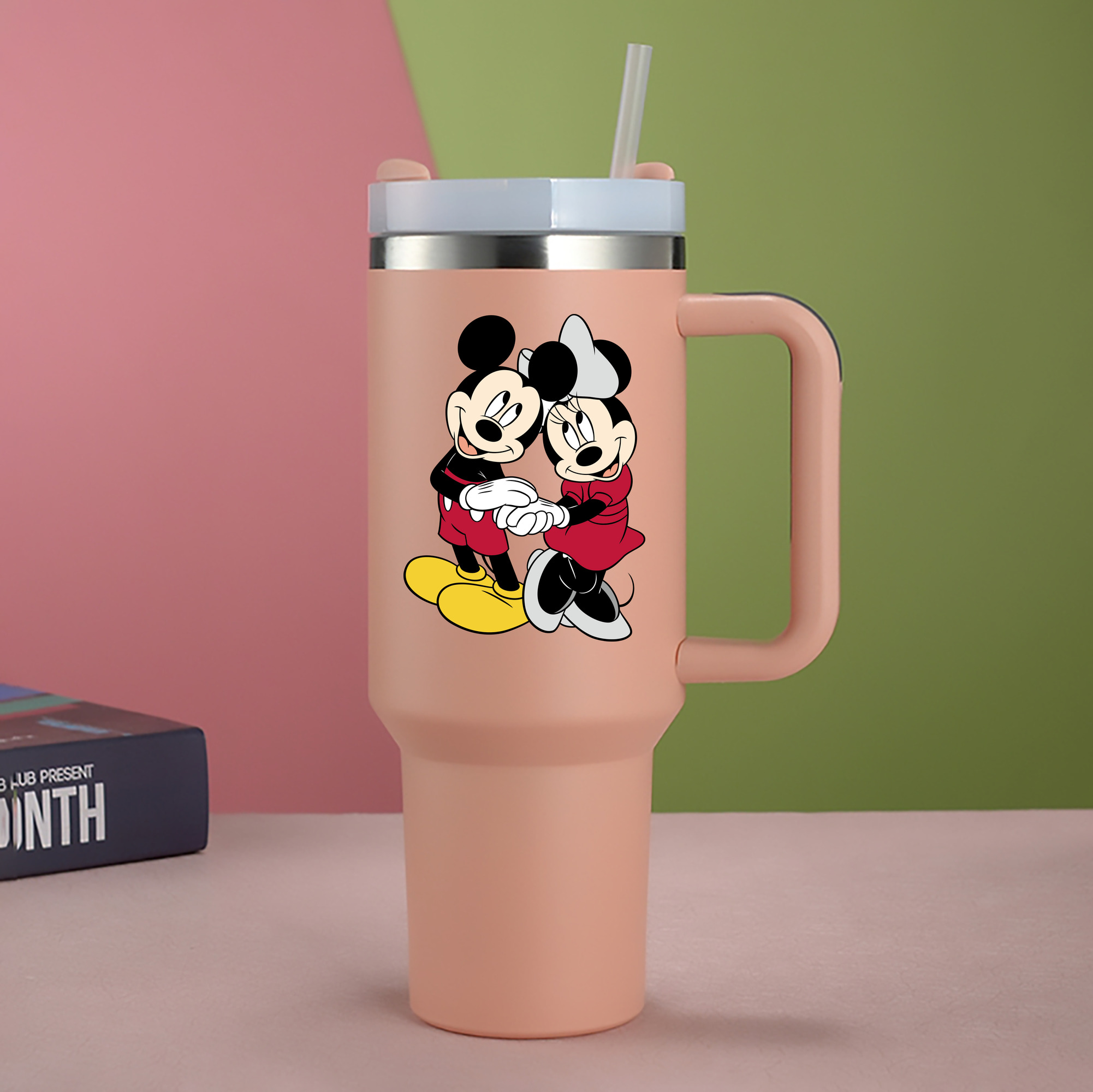 （画像用） ミッキーマウス Mickey Mouse 1200mL車用タンブラー - クリスタルステッカー（プラスチックストロー付き）
