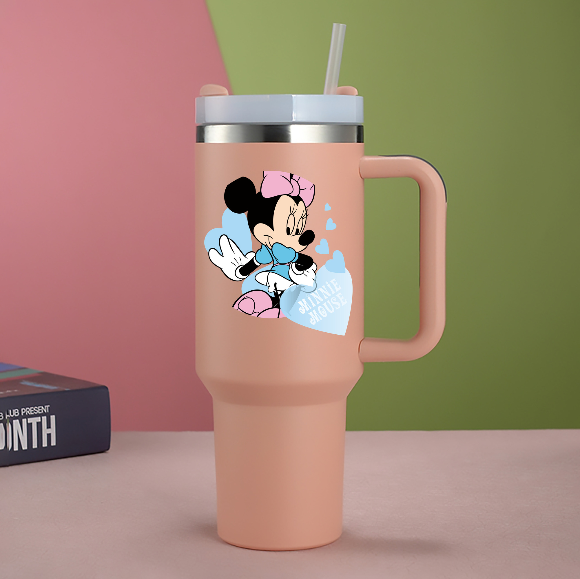 （画像用） ミッキーマウス Mickey Mouse 1200mL車用タンブラー - クリスタルステッカー（プラスチックストロー付き）