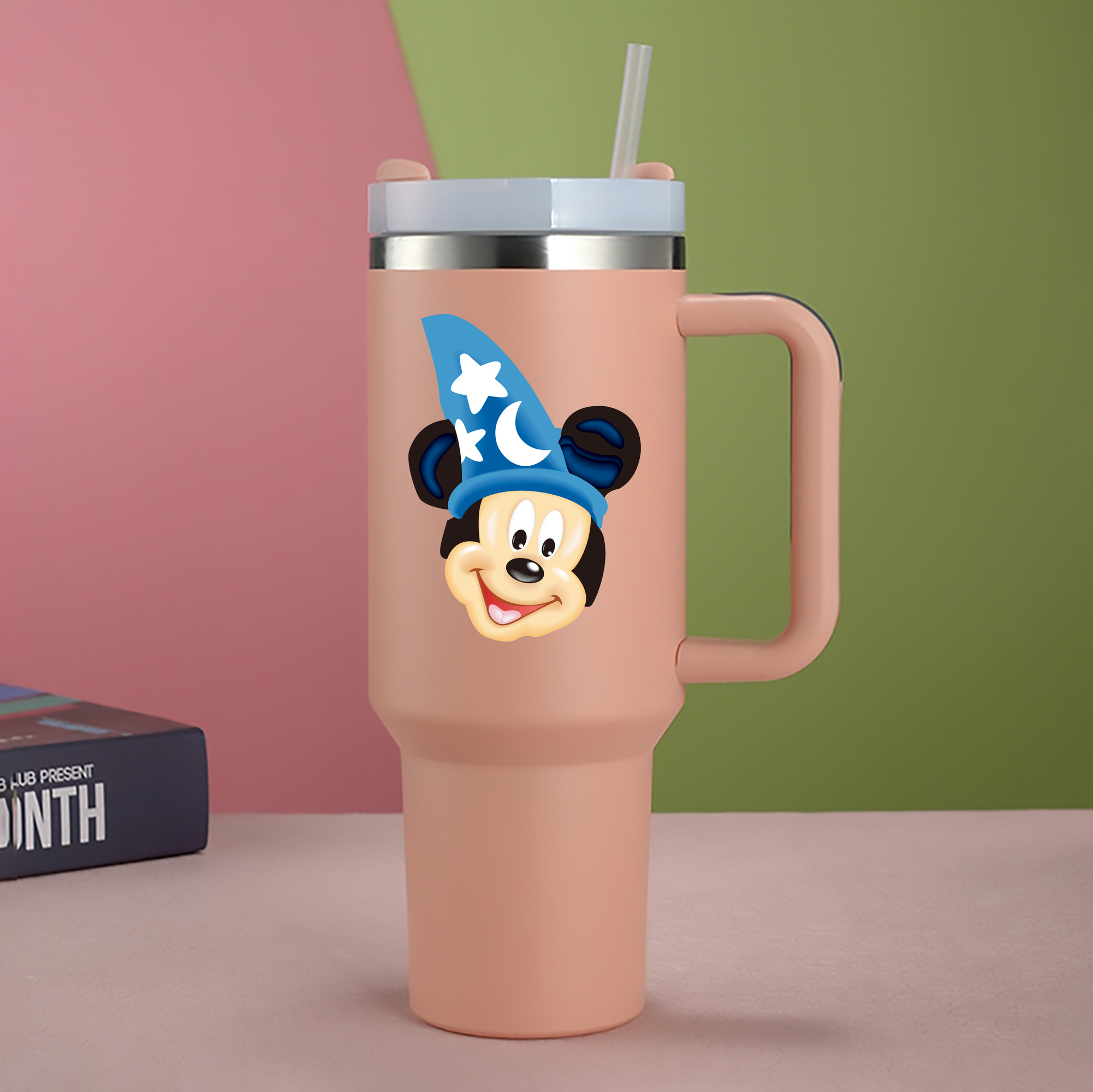 （画像用） ミッキーマウス Mickey Mouse 1200mL車用タンブラー - クリスタルステッカー（プラスチックストロー付き）