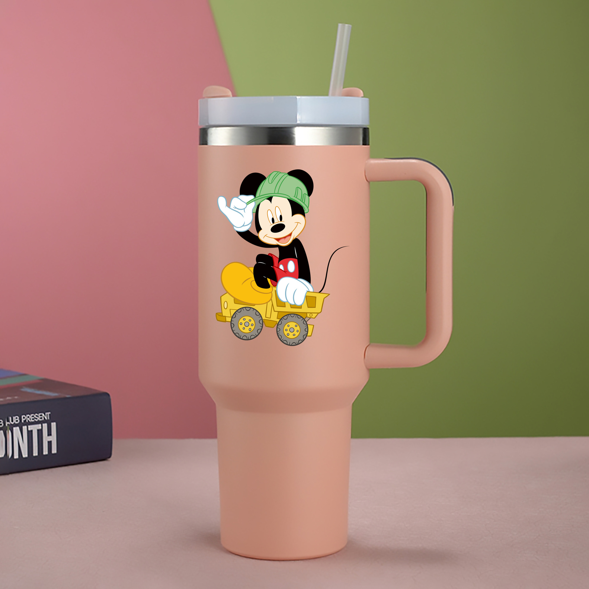 （画像用） ミッキーマウス Mickey Mouse 1200mL車用タンブラー - クリスタルステッカー（プラスチックストロー付き）