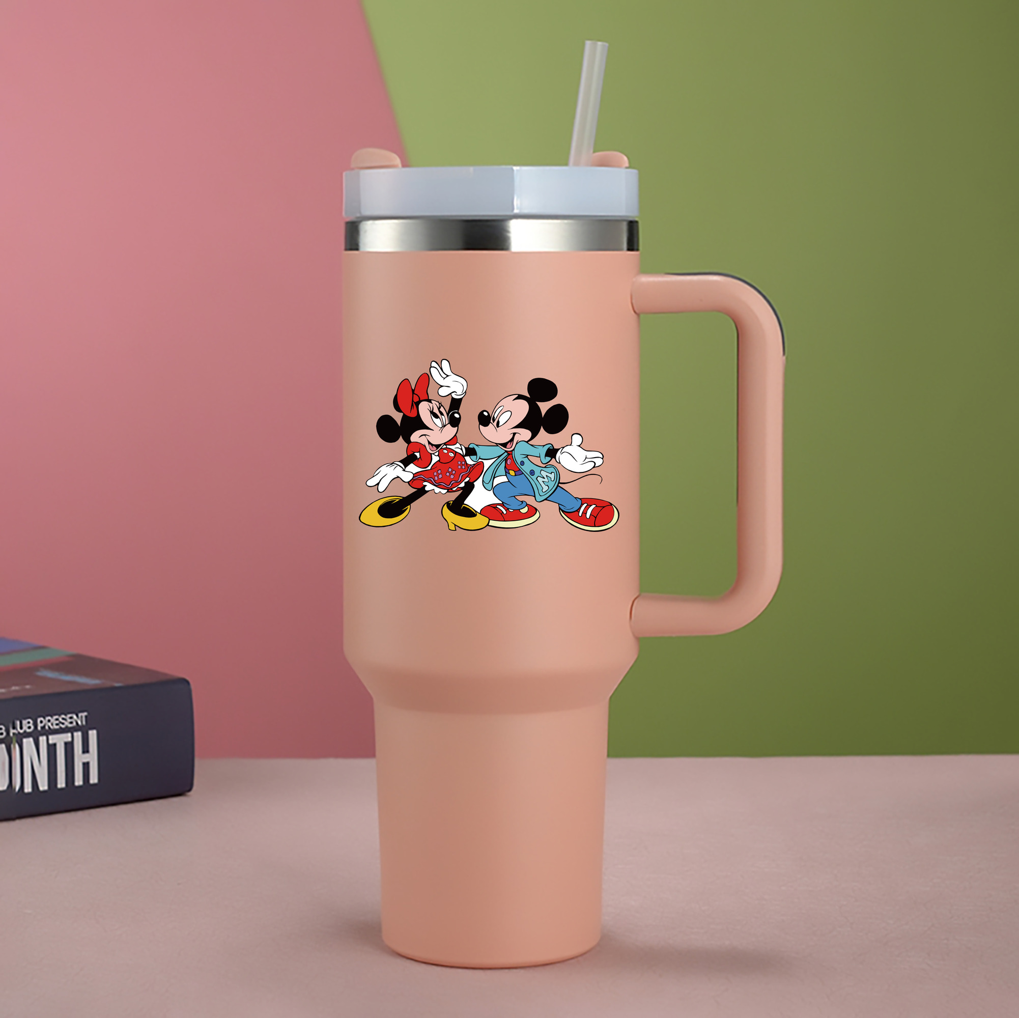 （画像用） ミッキーマウス Mickey Mouse 1200mL車用タンブラー - クリスタルステッカー（プラスチックストロー付き）