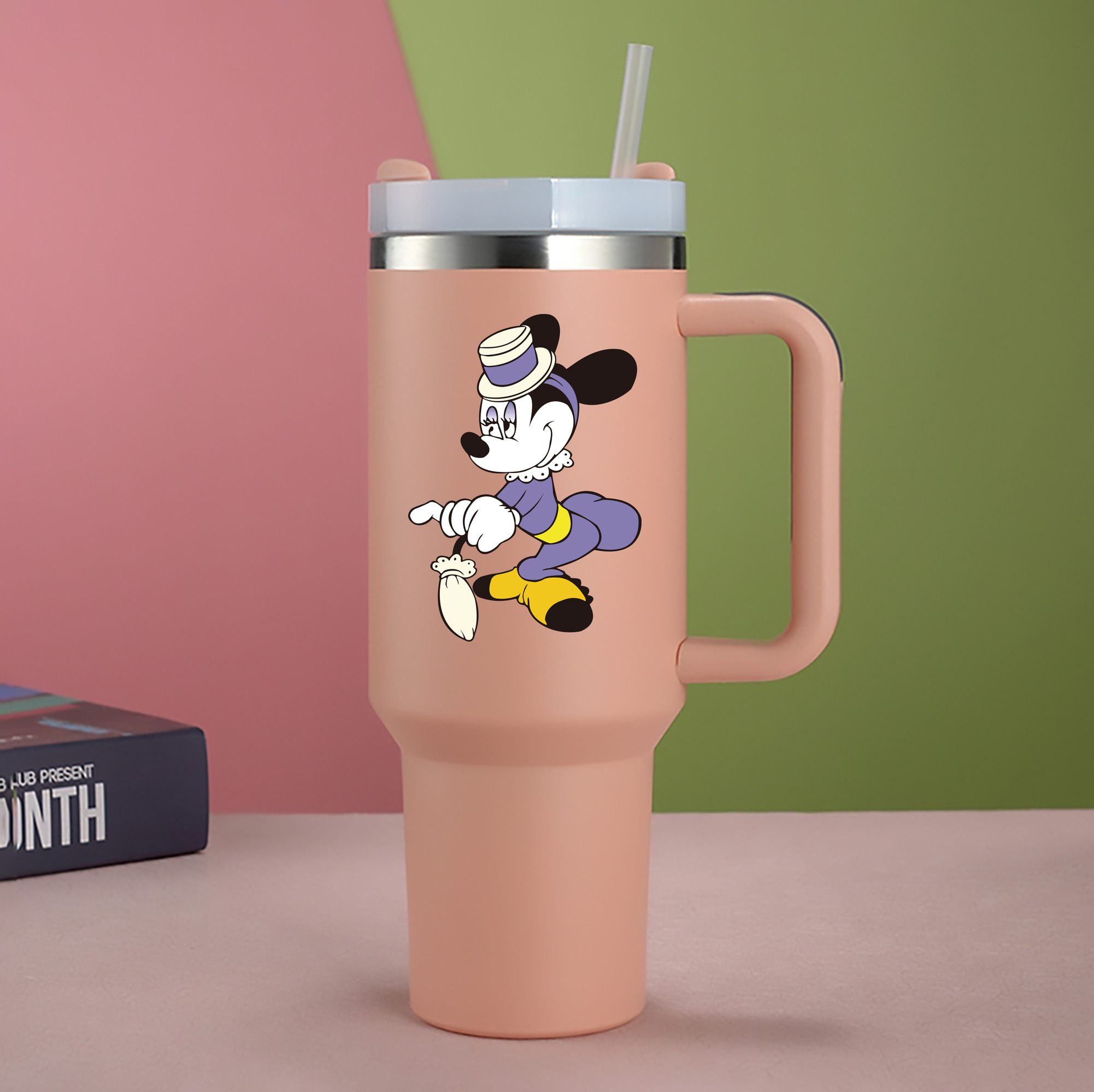 （画像用） ミッキーマウス Mickey Mouse 1200mL車用タンブラー - クリスタルステッカー（プラスチックストロー付き）