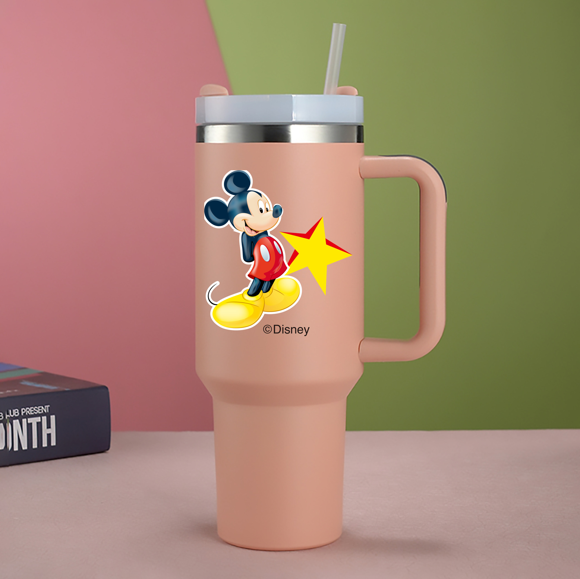 （画像用） ミッキーマウス Mickey Mouse 1200mL車用タンブラー - クリスタルステッカー（プラスチックストロー付き）