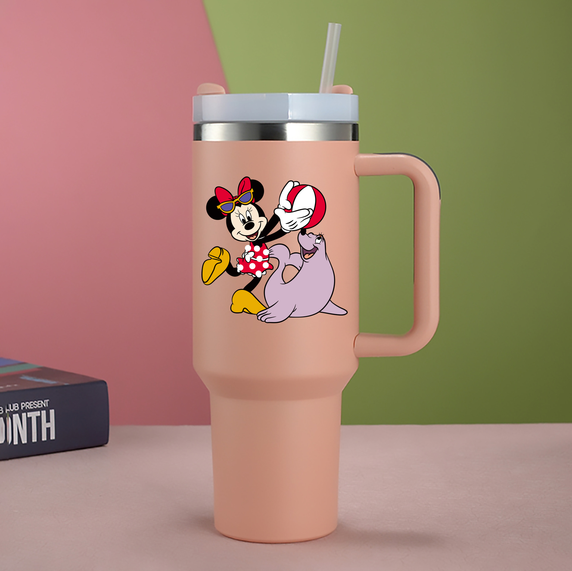 （画像用） ミッキーマウス Mickey Mouse 1200mL車用タンブラー - クリスタルステッカー（プラスチックストロー付き）