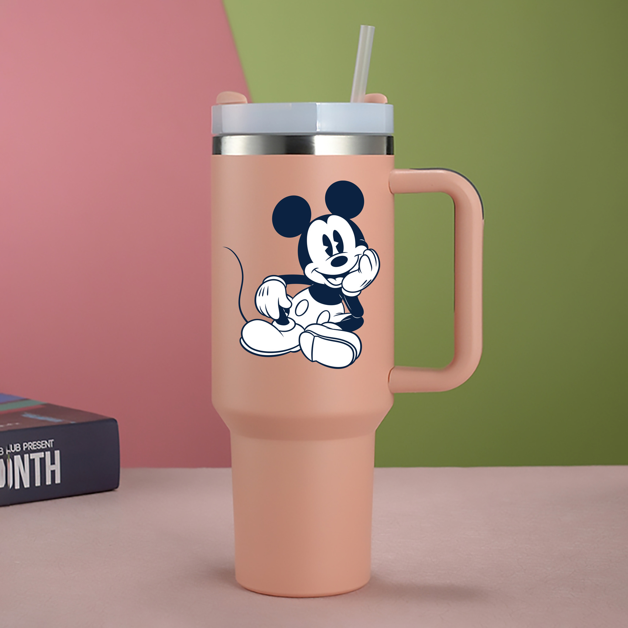 （画像用） ミッキーマウス Mickey Mouse 1200mL車用タンブラー - クリスタルステッカー（プラスチックストロー付き）