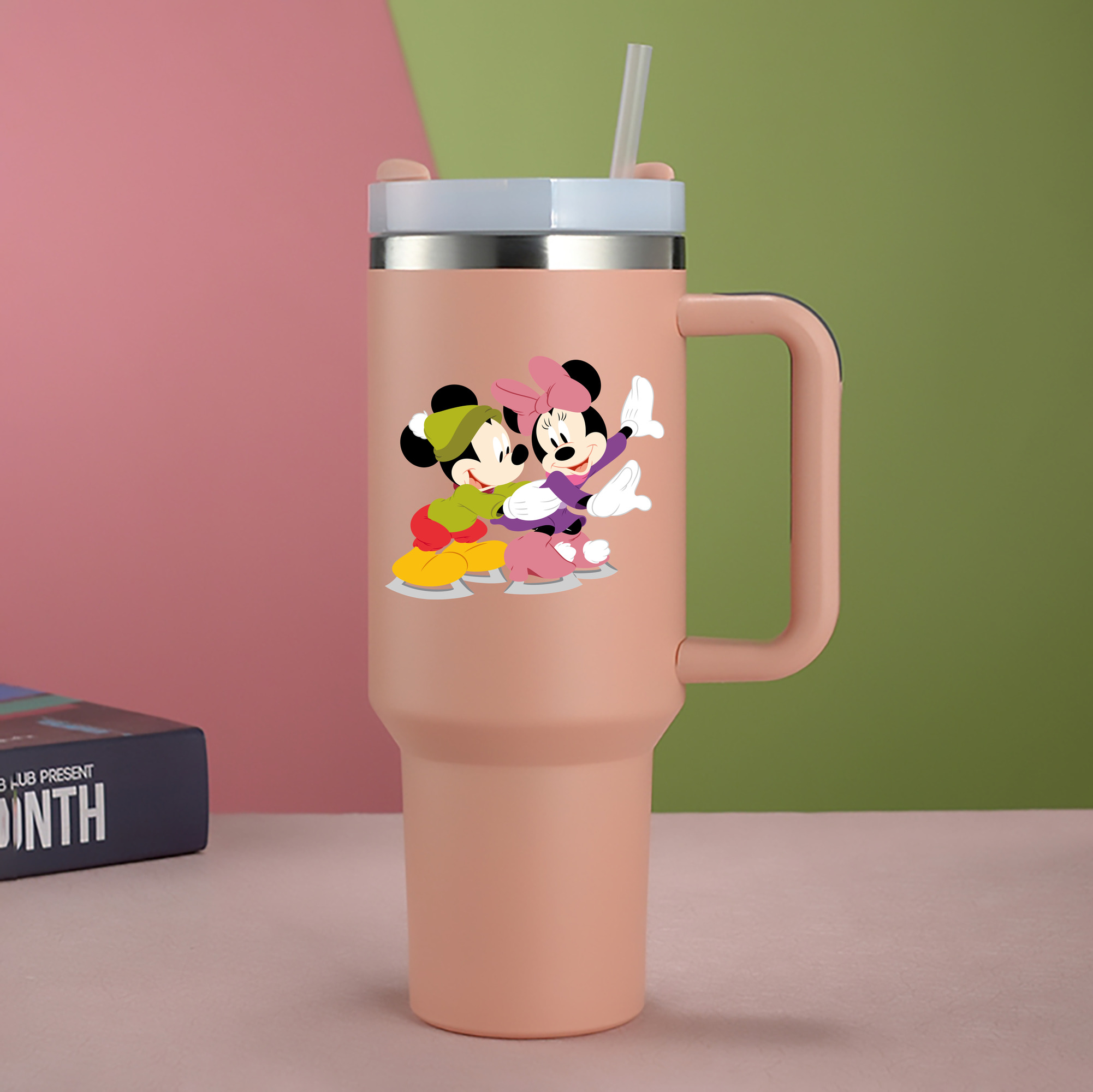 （画像用） ミッキーマウス Mickey Mouse 1200mL車用タンブラー - クリスタルステッカー（プラスチックストロー付き）