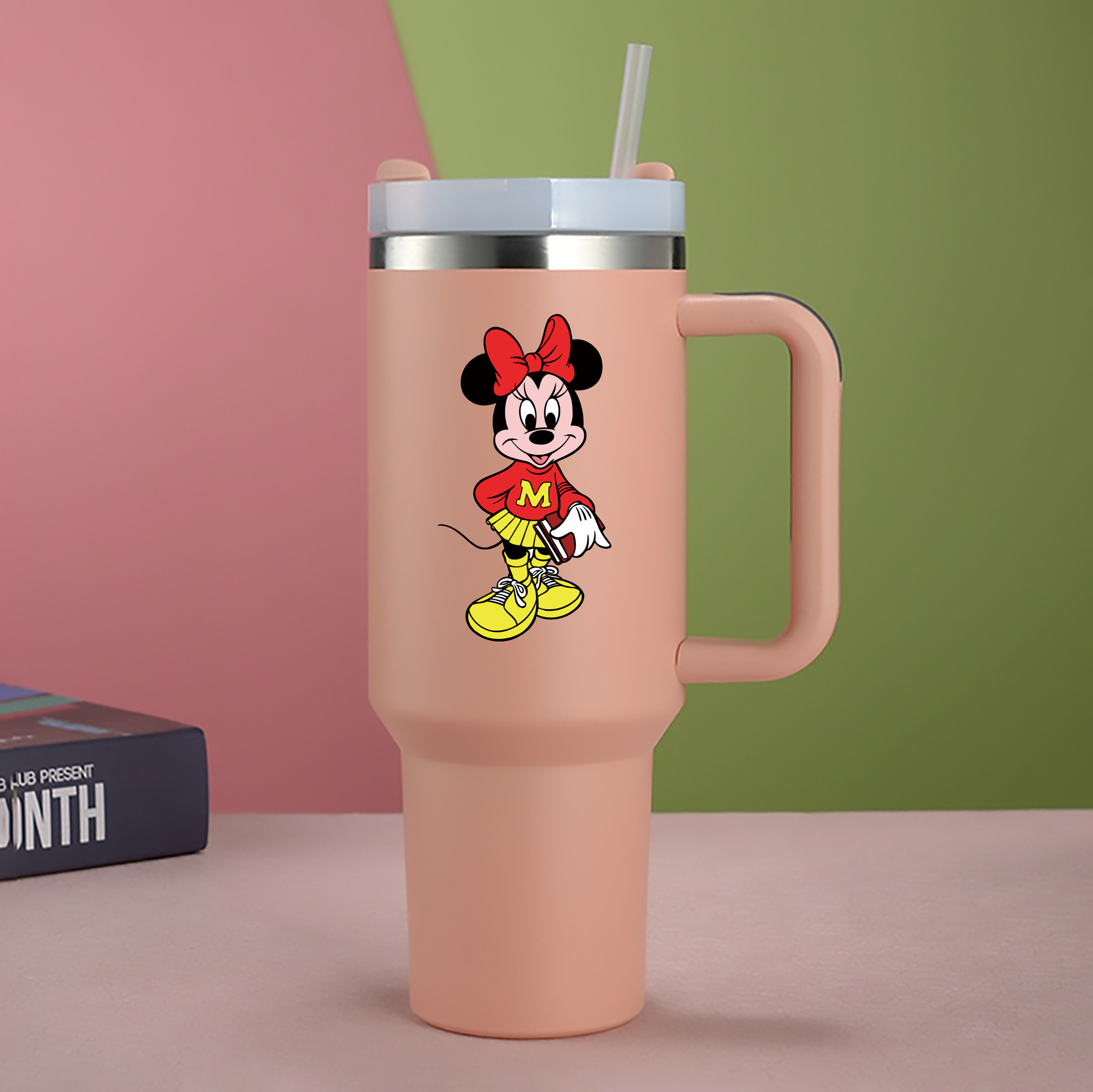 （画像用） ミッキーマウス Mickey Mouse 1200mL車用タンブラー - クリスタルステッカー（プラスチックストロー付き）