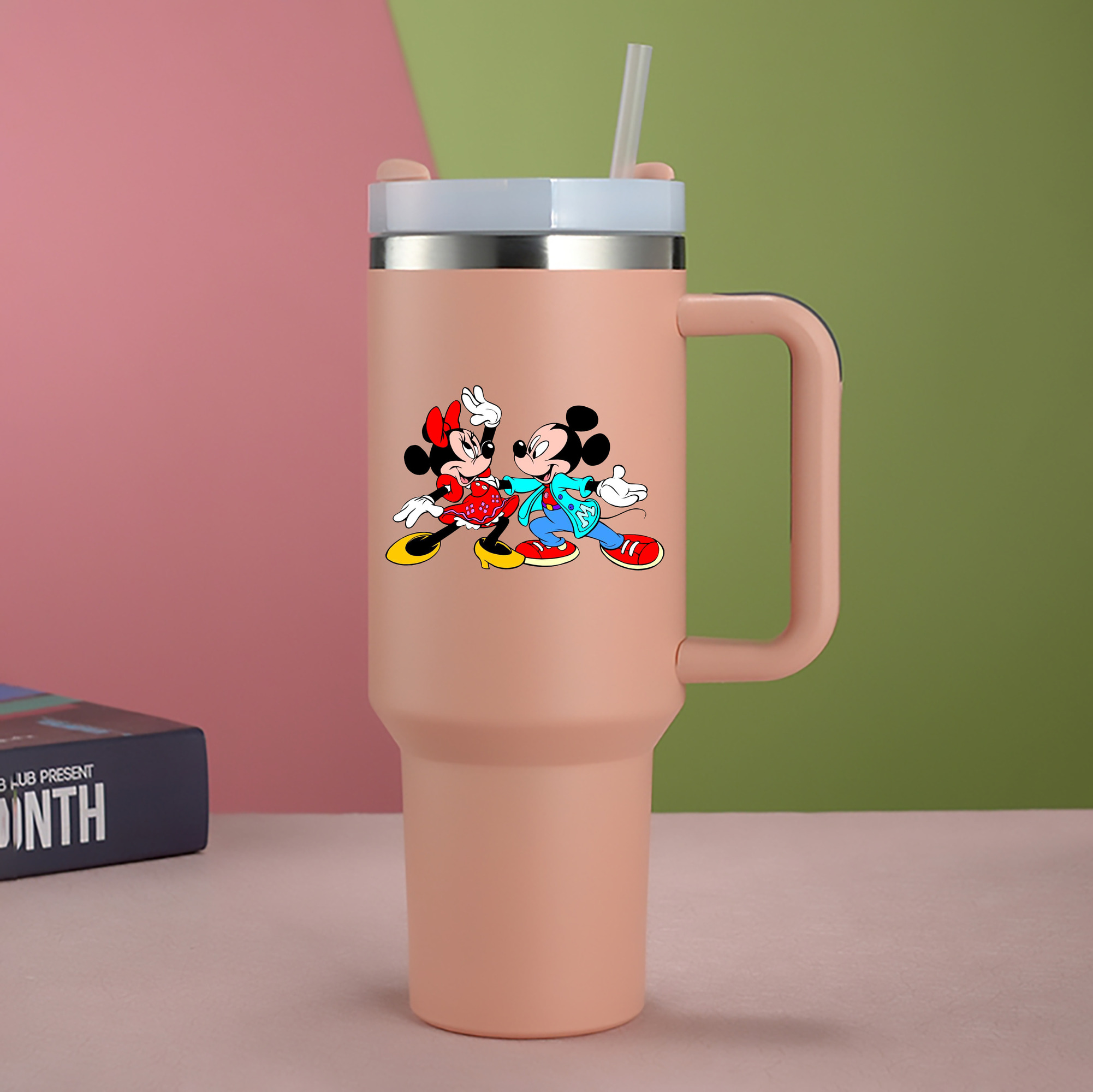 （画像用） ミッキーマウス Mickey Mouse 1200mL車用タンブラー - クリスタルステッカー（プラスチックストロー付き）