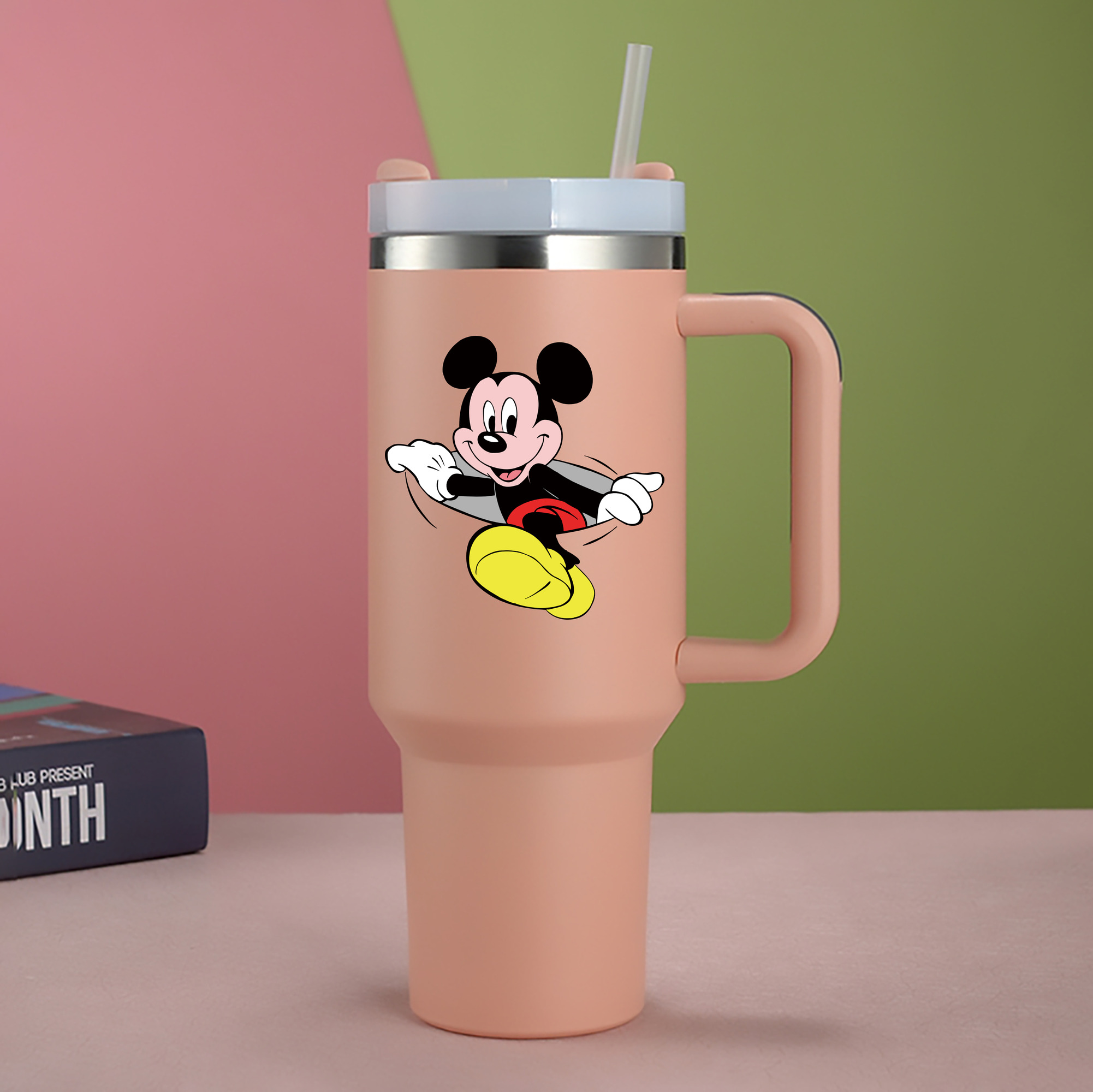 （画像用） ミッキーマウス Mickey Mouse 1200mL車用タンブラー - クリスタルステッカー（プラスチックストロー付き）