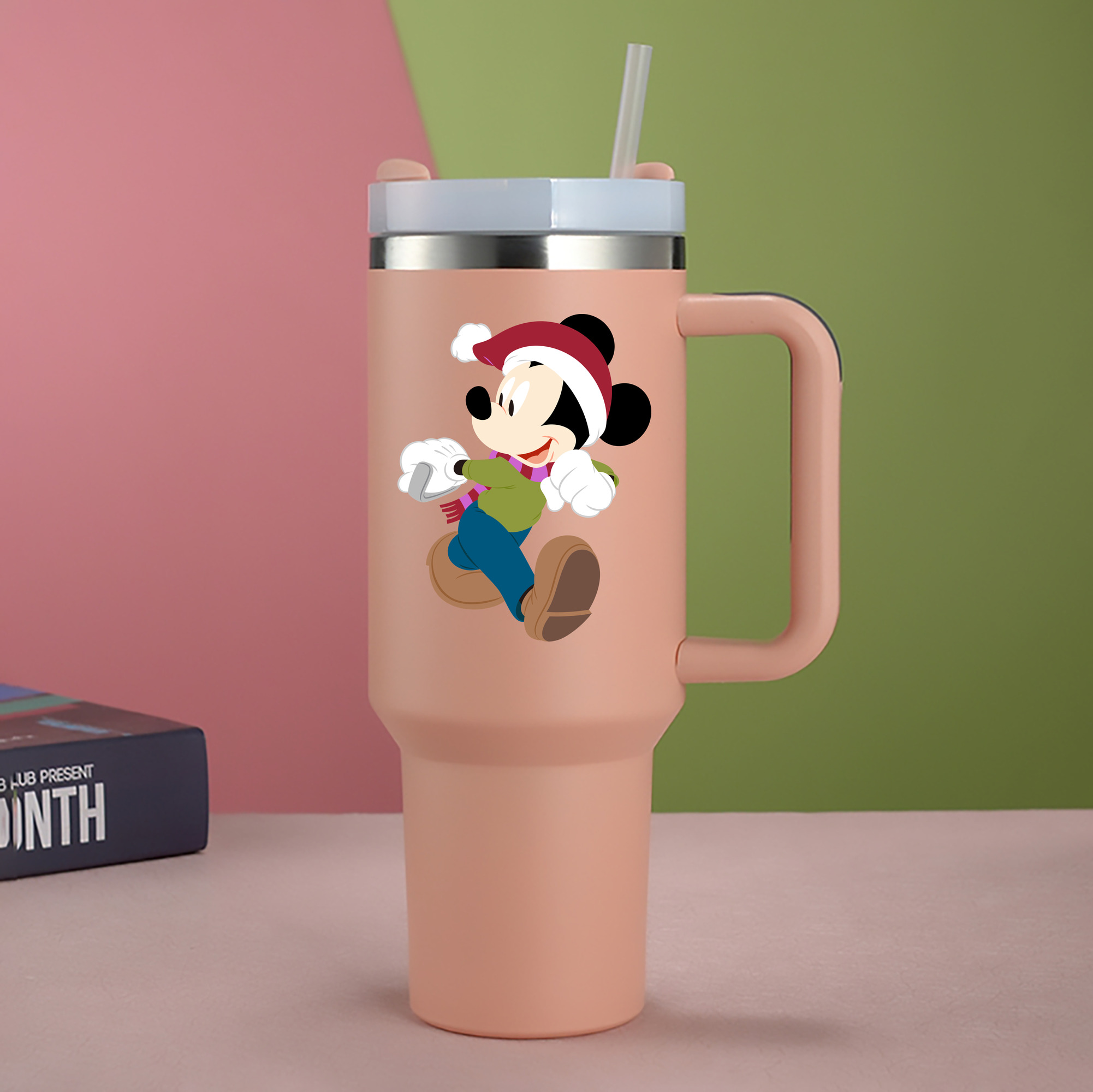 ミッキーマウス Mickey Mouse 1200mL車用タンブラー - クリスタルステッカー（プラスチックストロー付き）