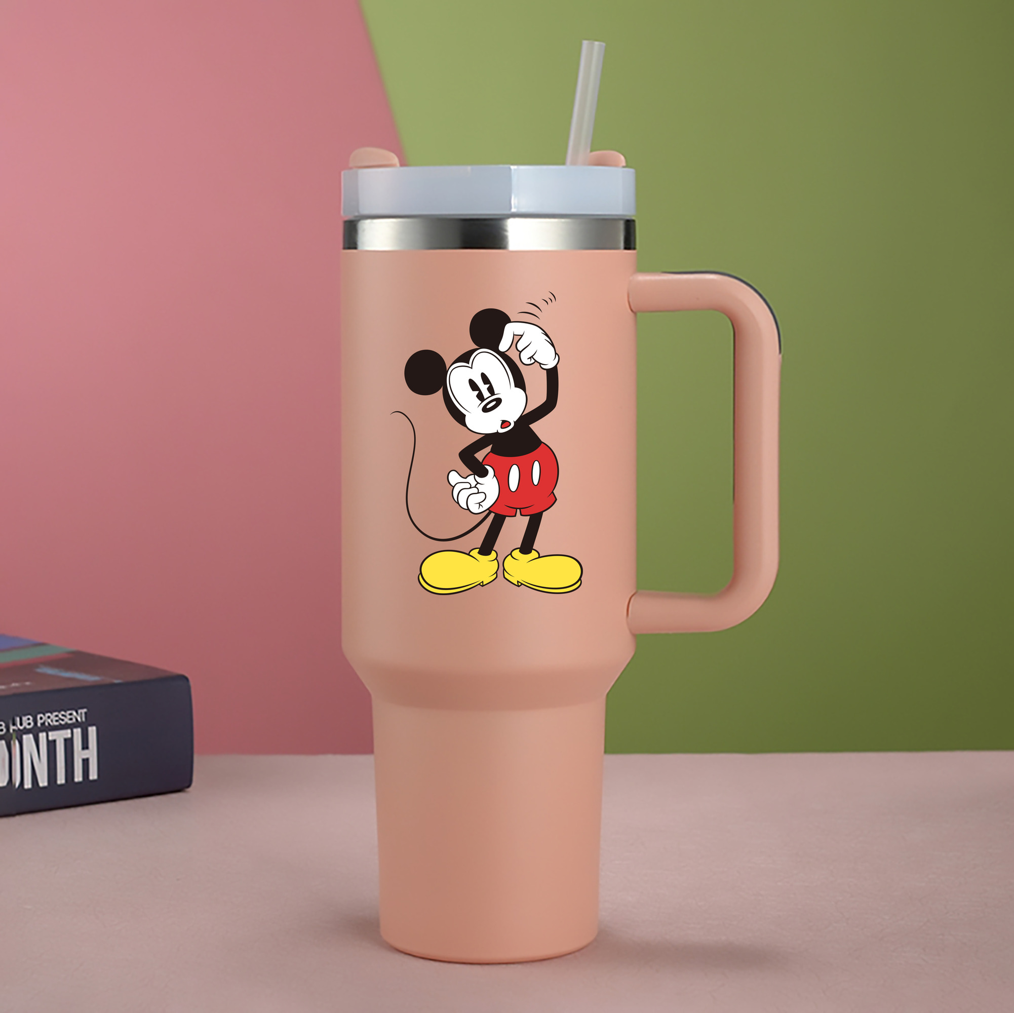 ミッキーマウス Mickey Mouse 1200mL車用タンブラー - クリスタルステッカー（プラスチックストロー付き）