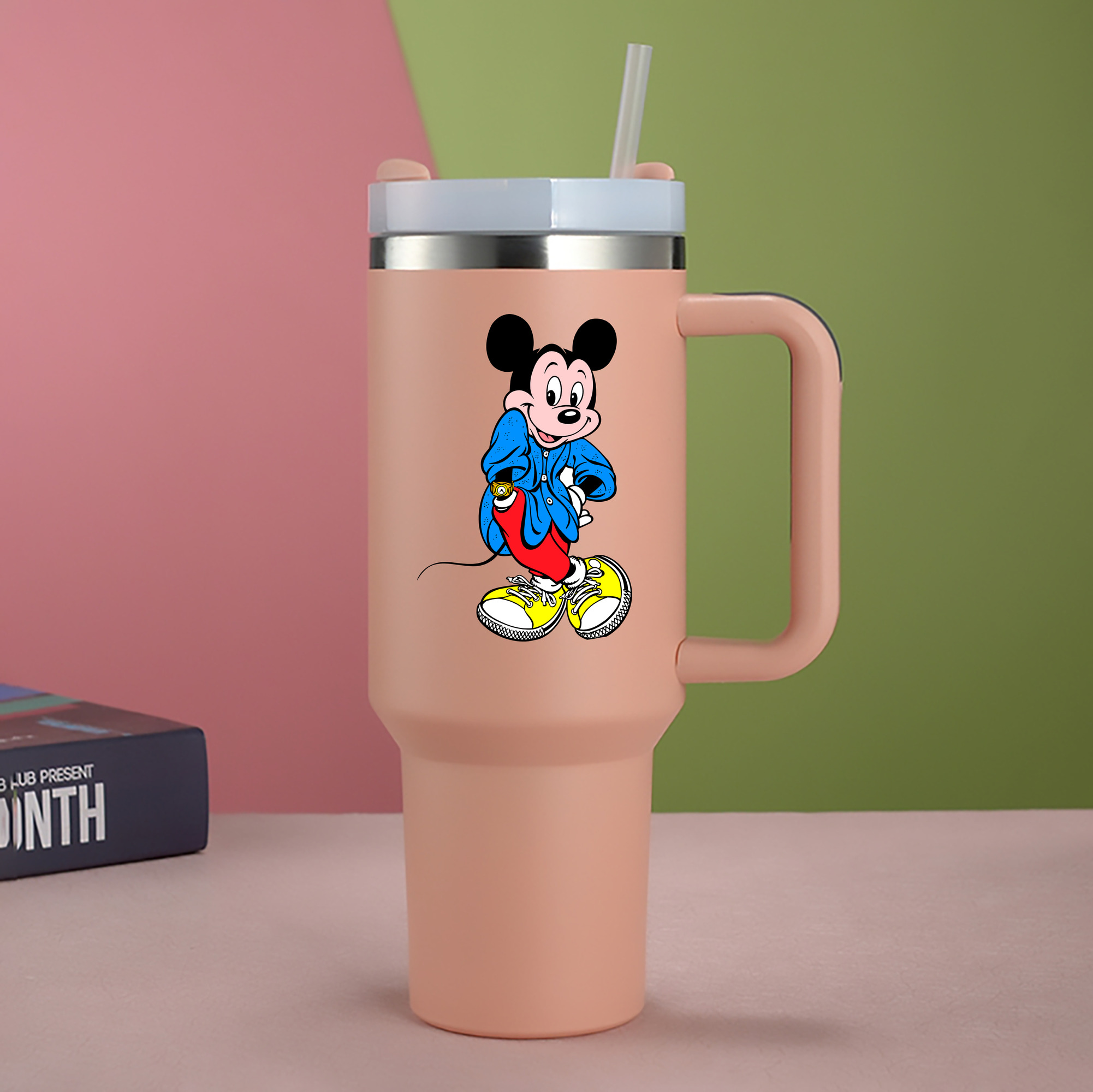 （画像用） ミッキーマウス Mickey Mouse 1200mL車用タンブラー - クリスタルステッカー（プラスチックストロー付き）