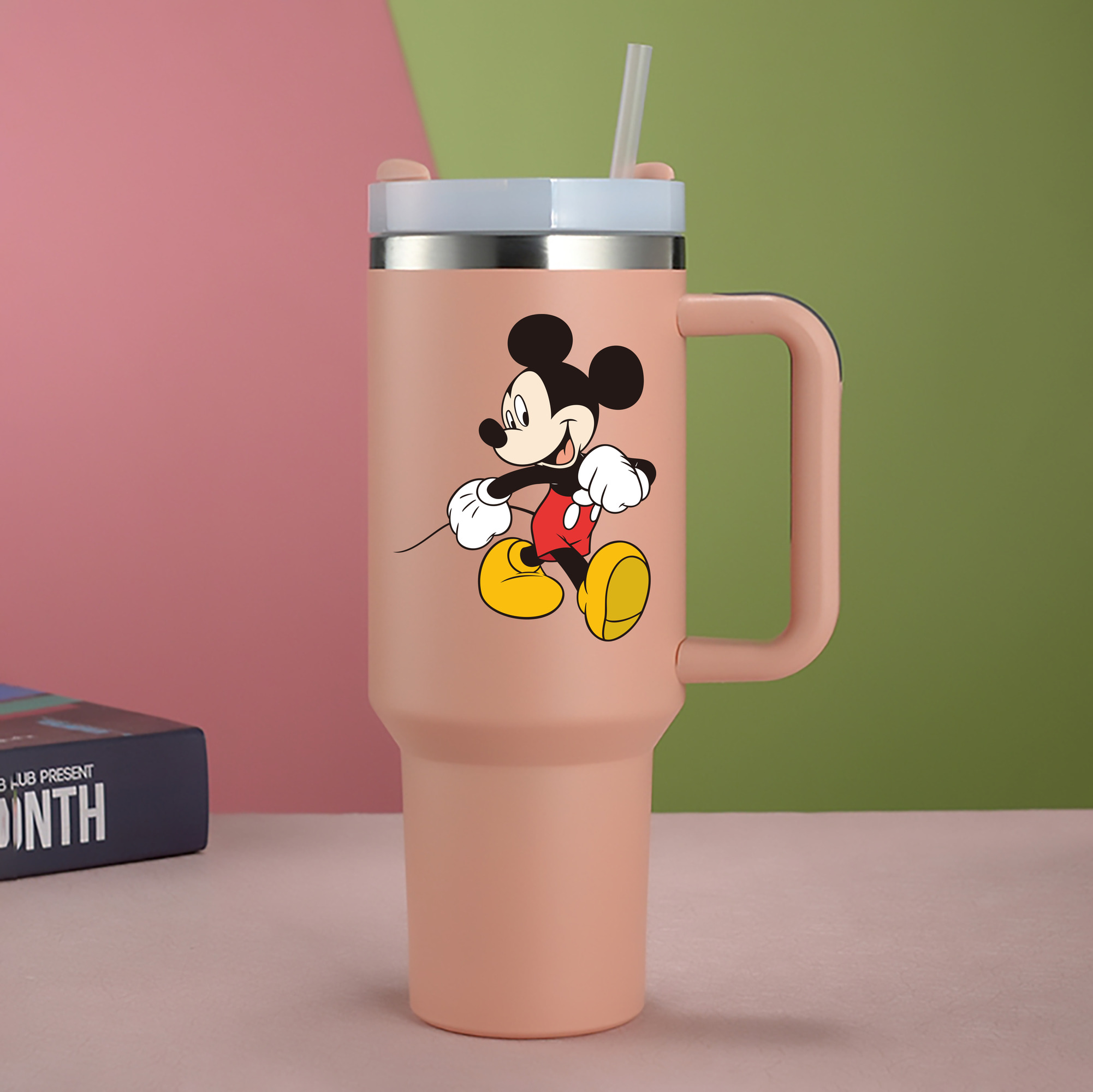 （画像用） ミッキーマウス Mickey Mouse 1200mL車用タンブラー - クリスタルステッカー（プラスチックストロー付き）