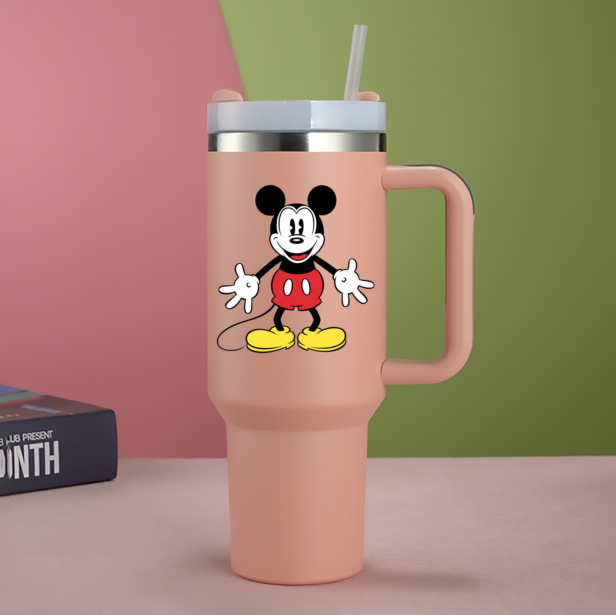 （画像用） ミッキーマウス Mickey Mouse 1200mL車用タンブラー - クリスタルステッカー（プラスチックストロー付き）