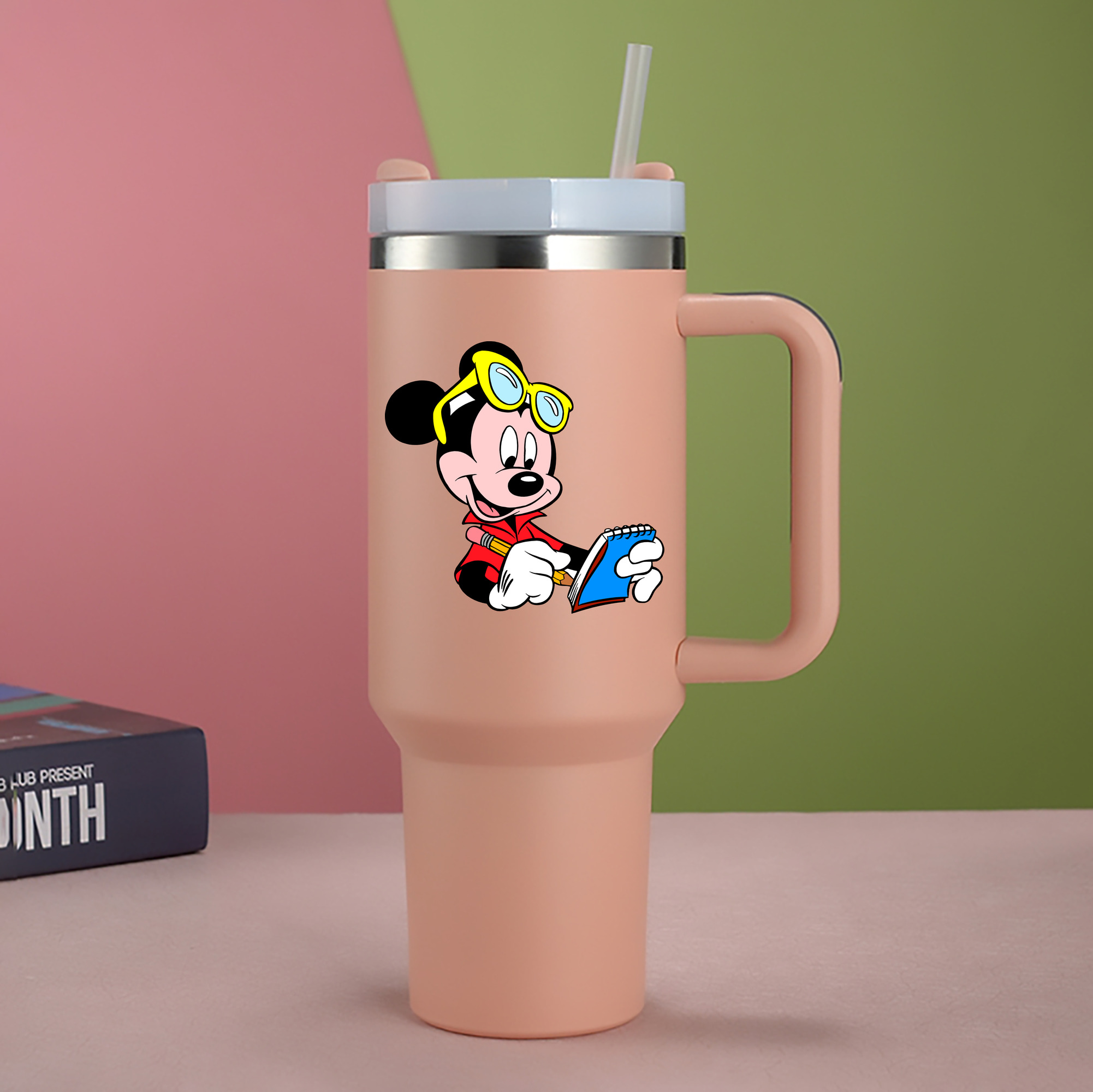 （画像用） ミッキーマウス Mickey Mouse 1200mL車用タンブラー - クリスタルステッカー（プラスチックストロー付き）