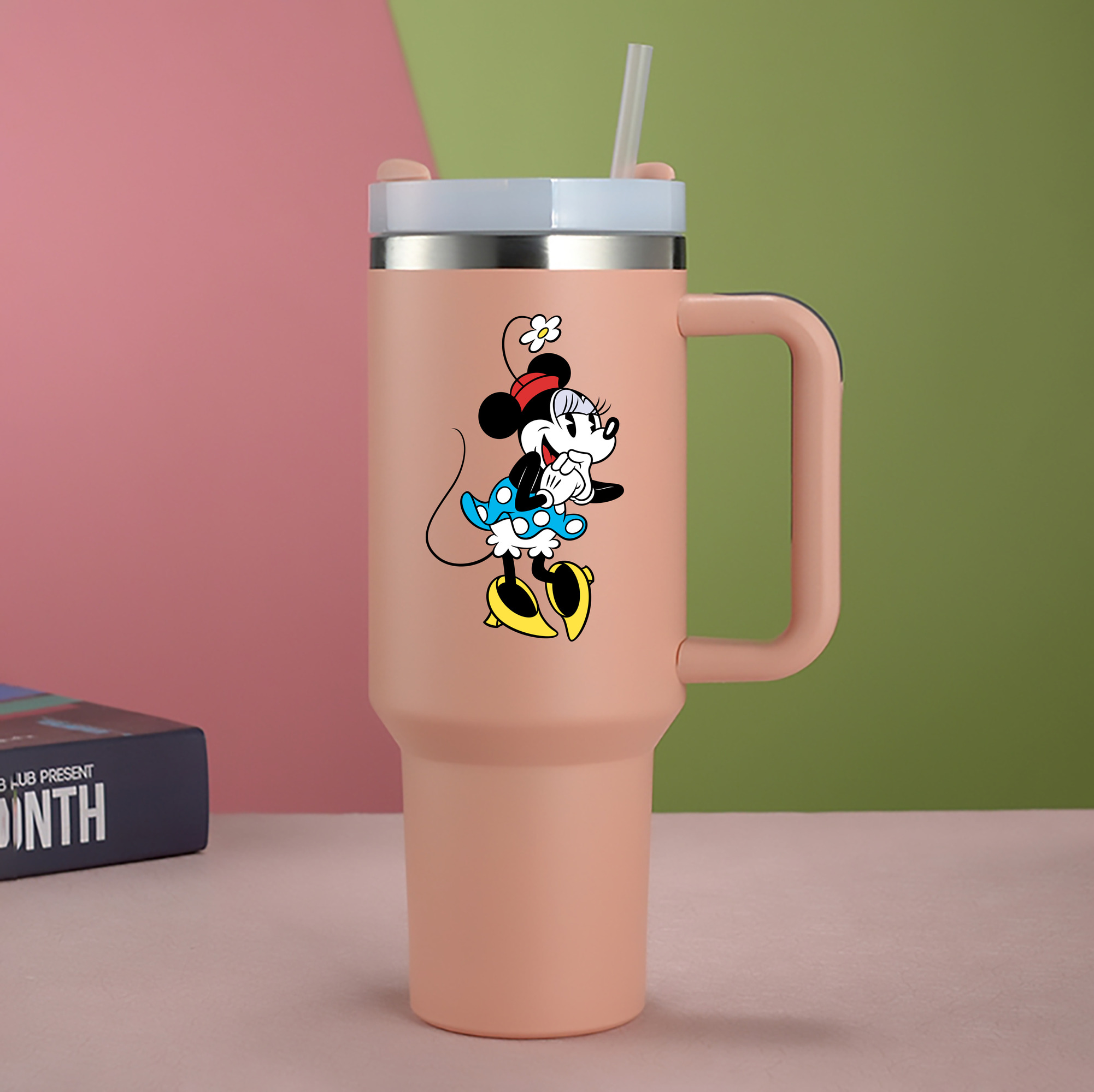 （画像用） ミッキーマウス Mickey Mouse 1200mL車用タンブラー - クリスタルステッカー（プラスチックストロー付き）